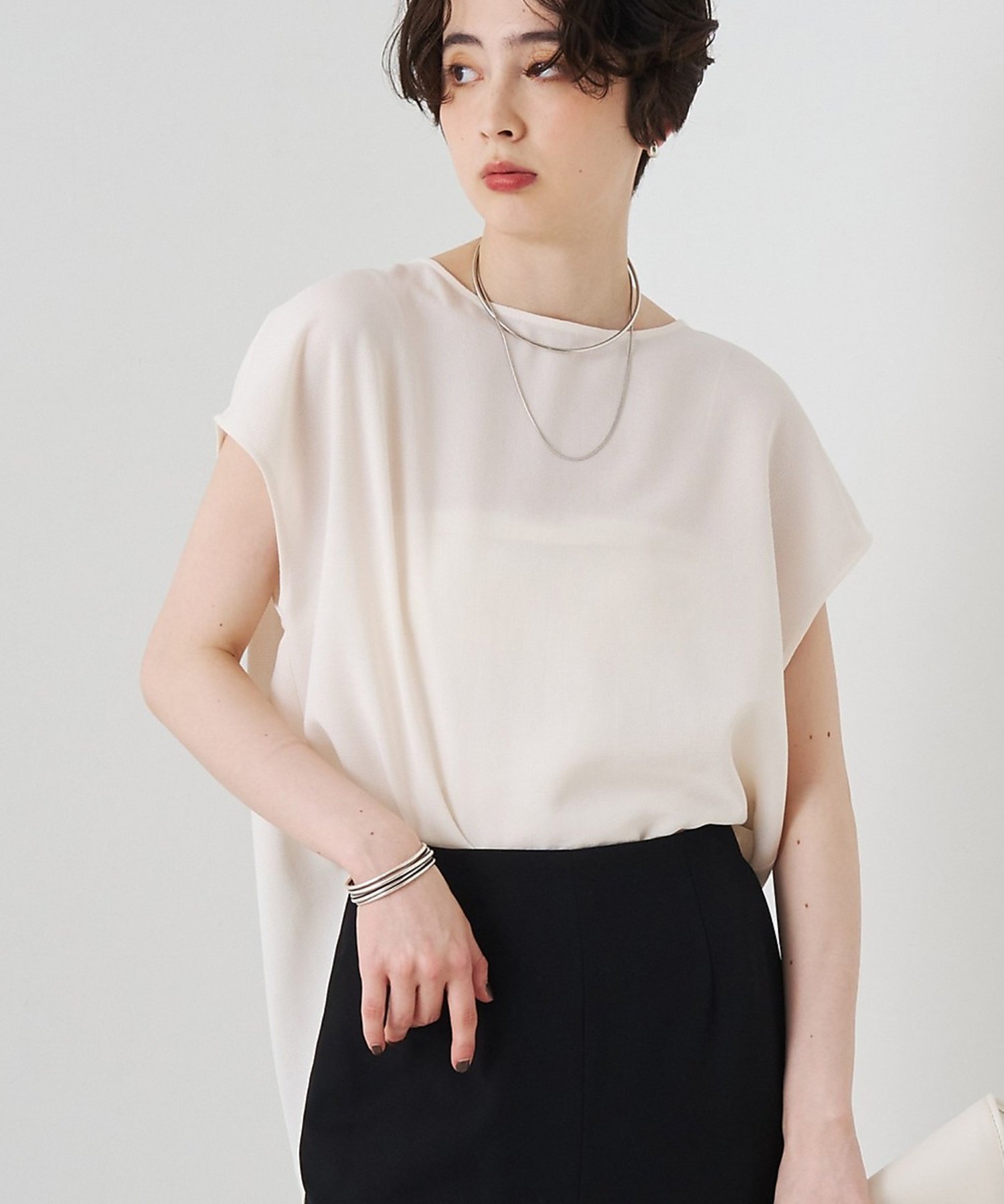 Rouge vif la cle カラミメッシュプルオーバー/ブラウス ルージュ・ヴィフ ラクレ トップス シャツ・ブラウス ネイビー ホワイト