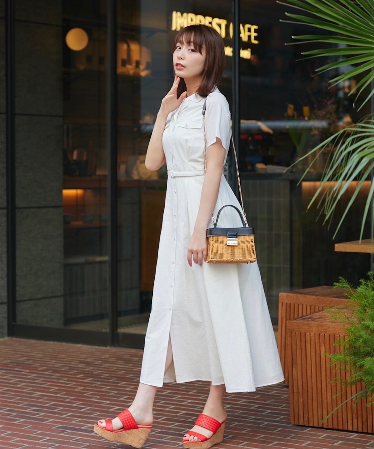 Swingle ★開襟サファリライクシャツワンピース スウィングル ワンピース・ドレス その他のワンピース・ドレス ホワイト イエロー ネイビー【送料無料】のサムネイル