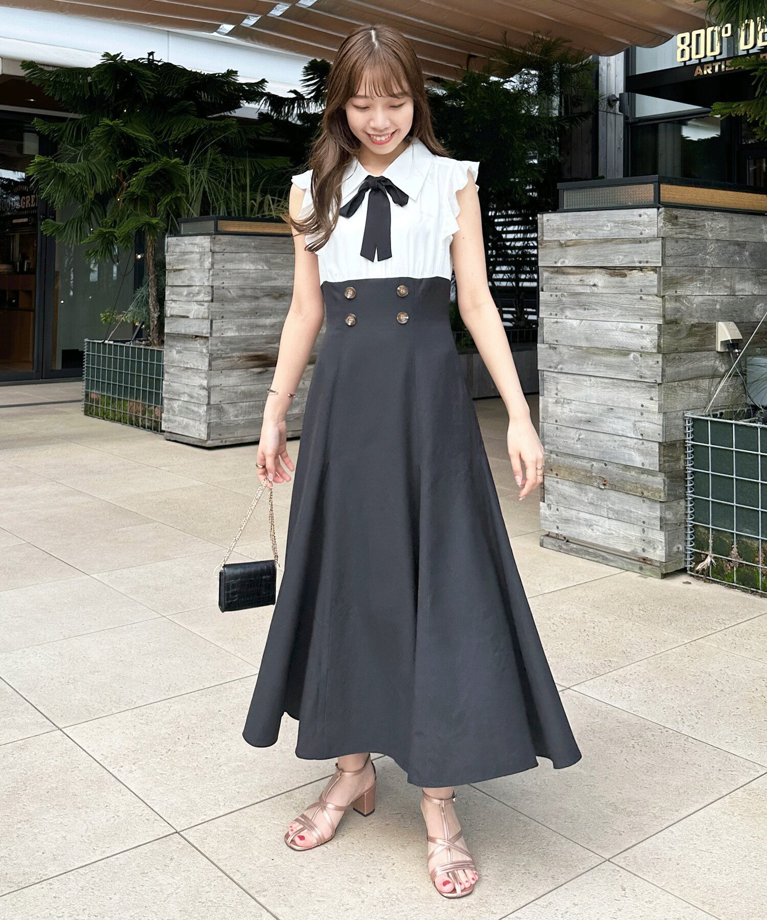 Cheek ドッキングフレンチワンピース チーク ワンピース・ドレス ワンピース ブラック グレー【送料無料】のサムネイル