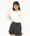 【SALE／30 OFF】PINK-latte 【130cmあり】リボンモチーフ ロングTシャツ ピンク ラテ トップス カットソー Tシャツ ホワイト グレー レッド