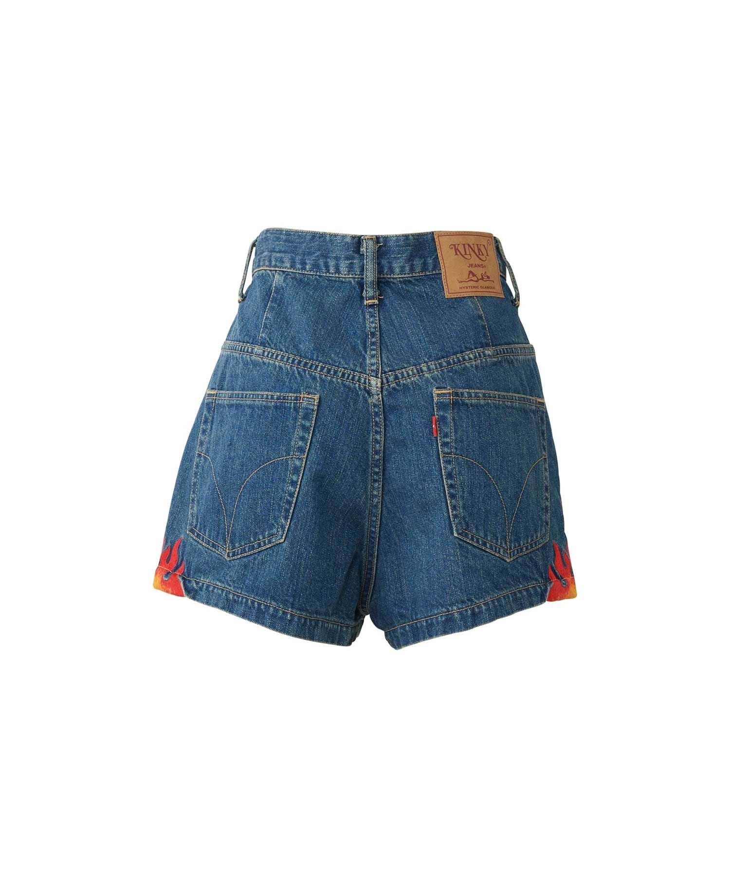 HYSTERIC GLAMOUR FIRE PATTERN刺繍 ハイライズデニムショートパンツ ヒステリックグラマー パンツ ジーンズ・デニムパンツ ブルー【送料無料】