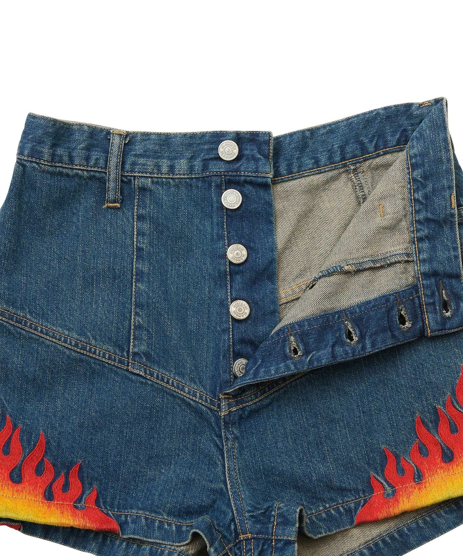 HYSTERIC GLAMOUR FIRE PATTERN刺繍 ハイライズデニムショートパンツ ヒステリックグラマー パンツ ジーンズ・デニムパンツ ブルー【送料無料】