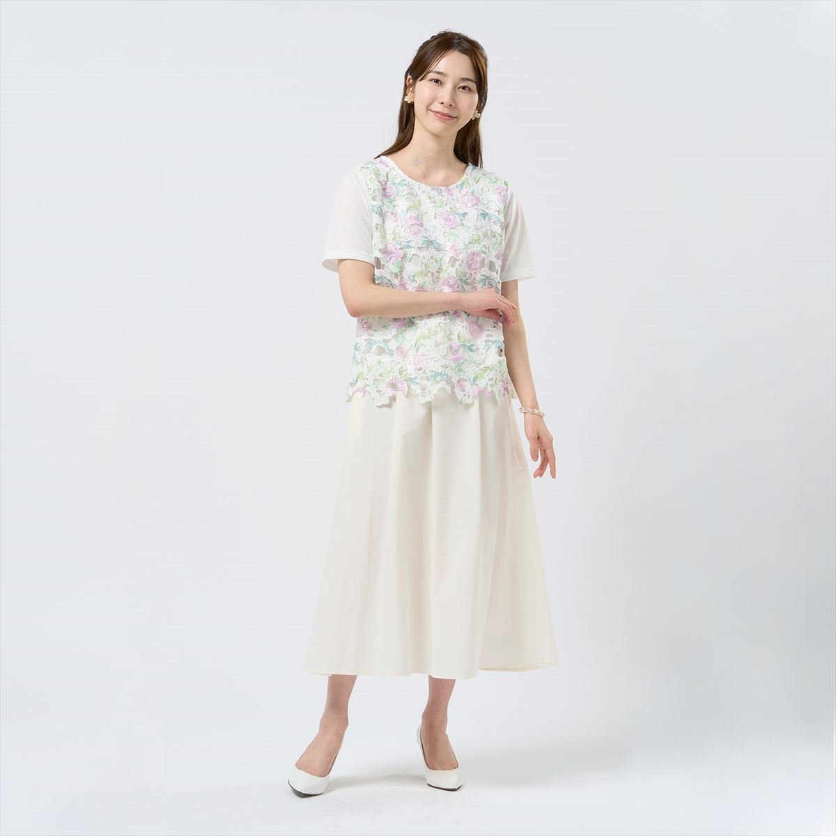 花柄レースプルオーバー 半袖 レディース BL02J100DE40R00-80 トーキョーシャツ トップス シャツ・ブラウス ピンク