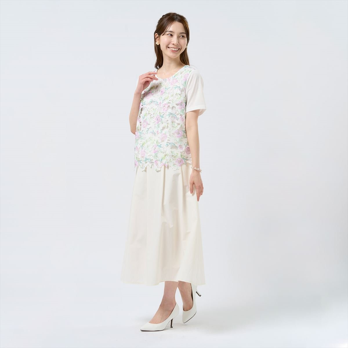 花柄レースプルオーバー 半袖 レディース BL02J100DE40R00-80 トーキョーシャツ トップス シャツ・ブラウス ピンク