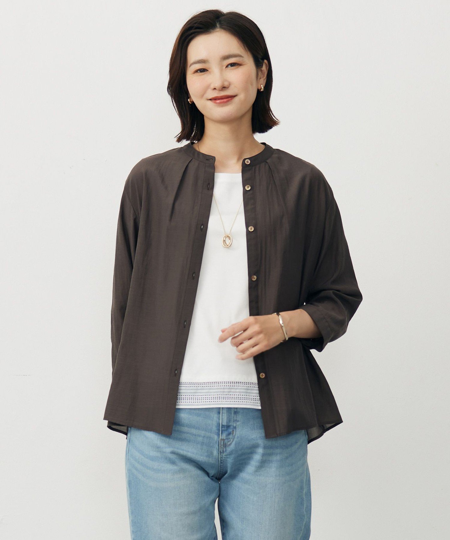 J.PRESS LADIES L 【洗える・速乾・接触冷感】リライムライトローン バックフレア ブラウス ジェイプレス トップス シャツ・ブラウス グレー パープル ベージュ ブラウン