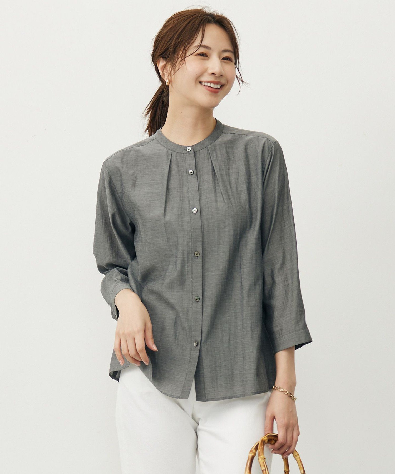 J.PRESS LADIES L 【洗える・速乾・接触冷感】リライムライトローン バックフレア ブラウス ジェイプレス トップス シャツ・ブラウス グレー パープル ベージュ ブラウン