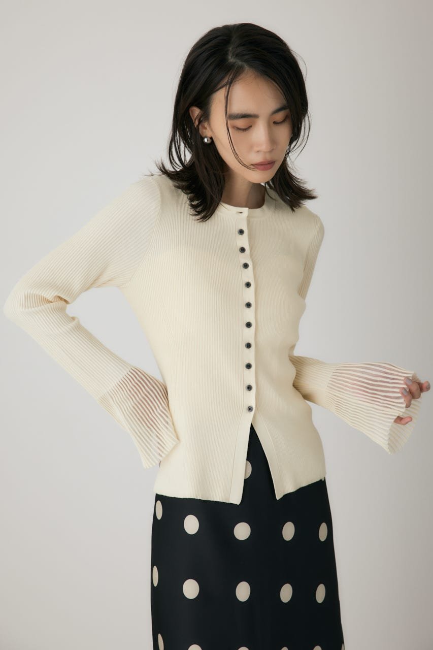 crie conforto スリーブシアーリブカーディガン クリー コンフォルト トップス カーディガン ホワイト ブラック【送料無料】