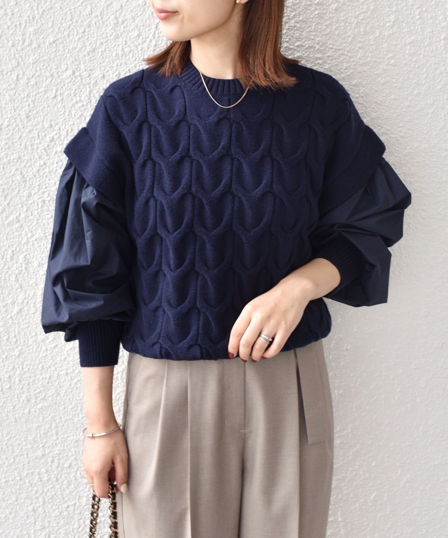 SHIPS Colors SHIPS Colors:＜手洗い可能＞ケーブル ドッキング ニット シップス トップス ニット ベージュ ワインレッド ネイビー【送料無料】のサムネイル