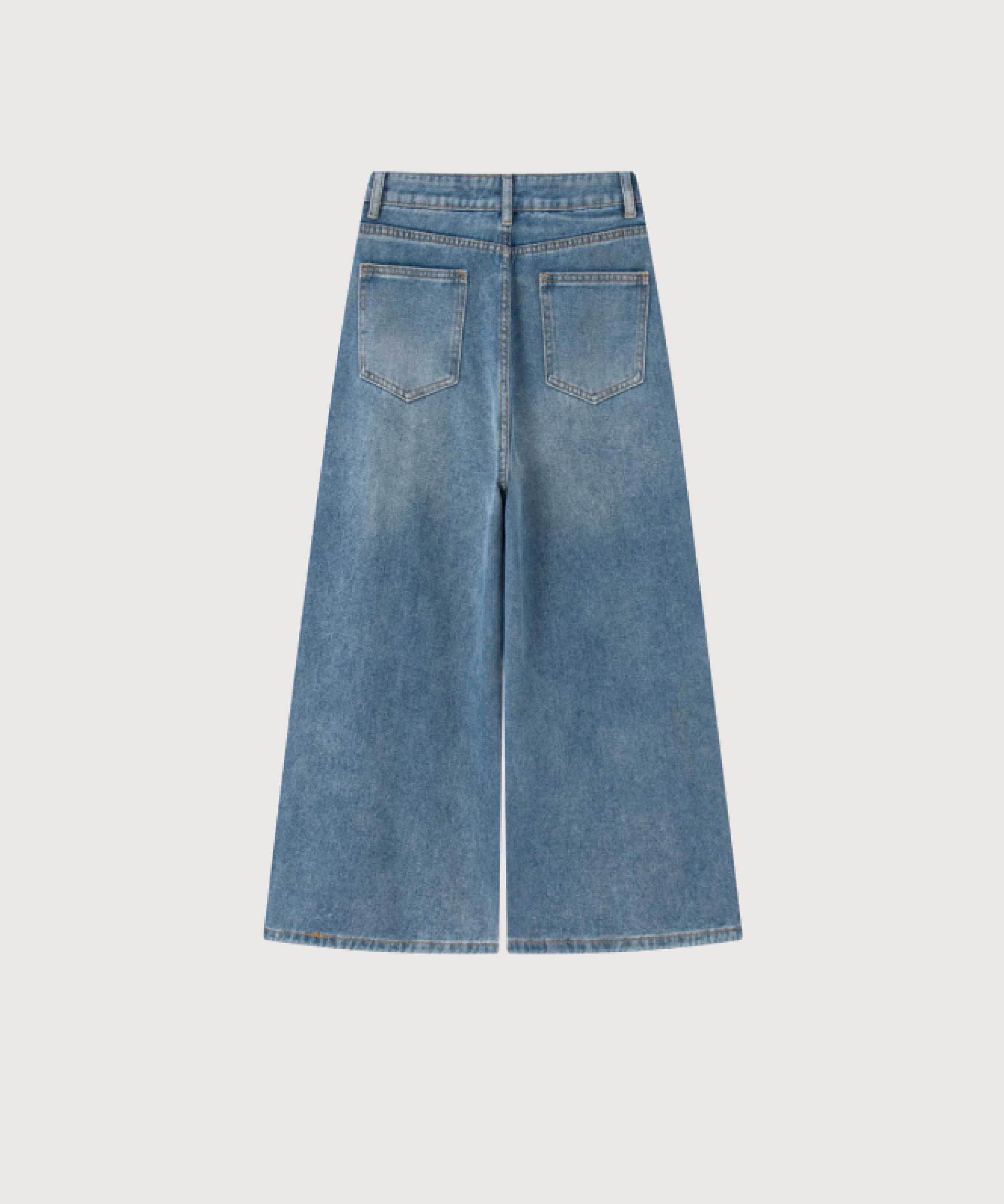 LA POMME petit Ribbon Print Wide Denim Pants ラポミ・プチ パンツ ジーンズ・デニムパンツ ブルー