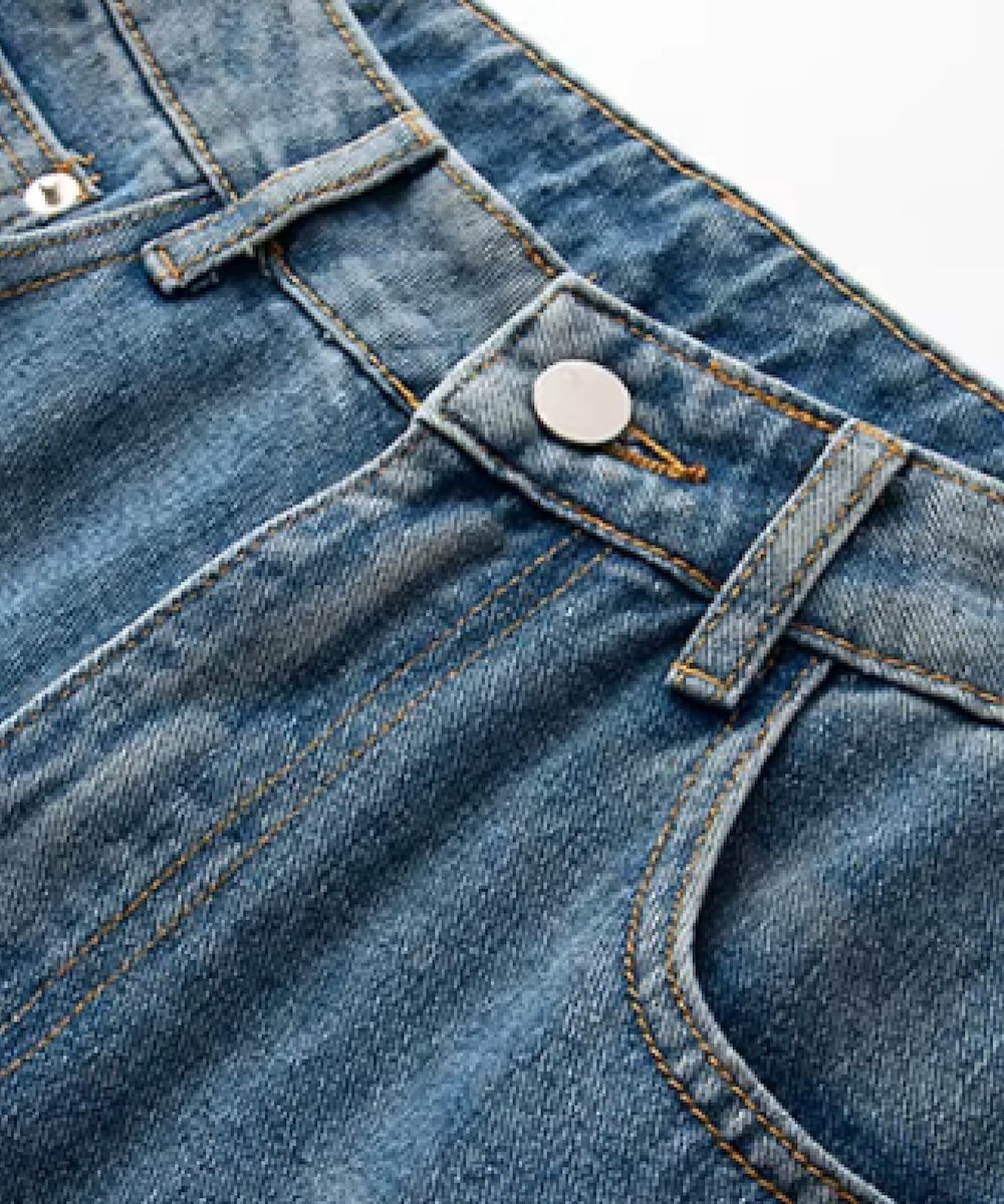 LA POMME petit Ribbon Print Wide Denim Pants ラポミ・プチ パンツ ジーンズ・デニムパンツ ブルー