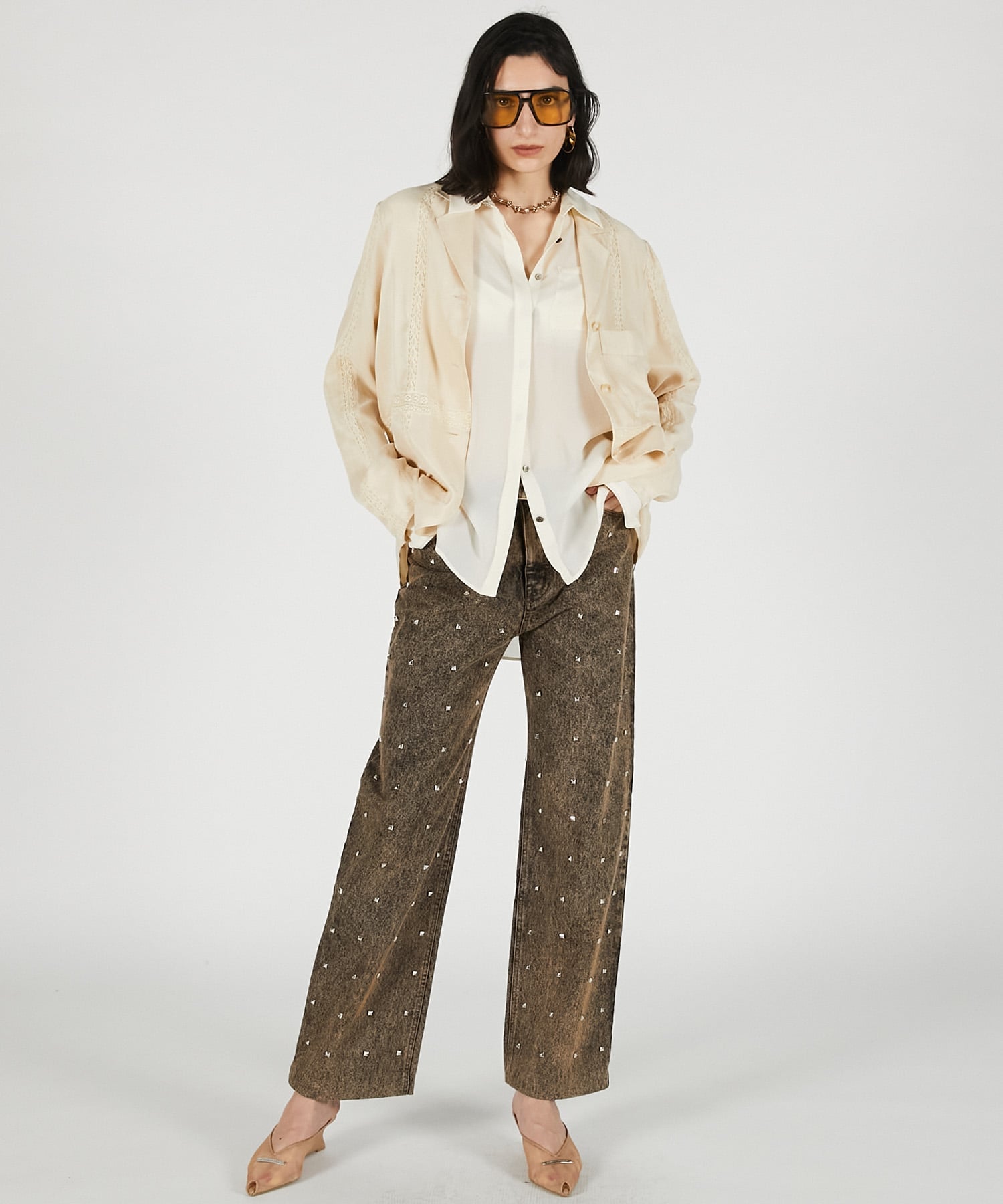 PRANK PROJECT スタッデッドストレートジーンズ / Studded Straight Jeans プランク プロジェクト パンツ ジーンズ・デニムパンツ ブラウン【送料無料】