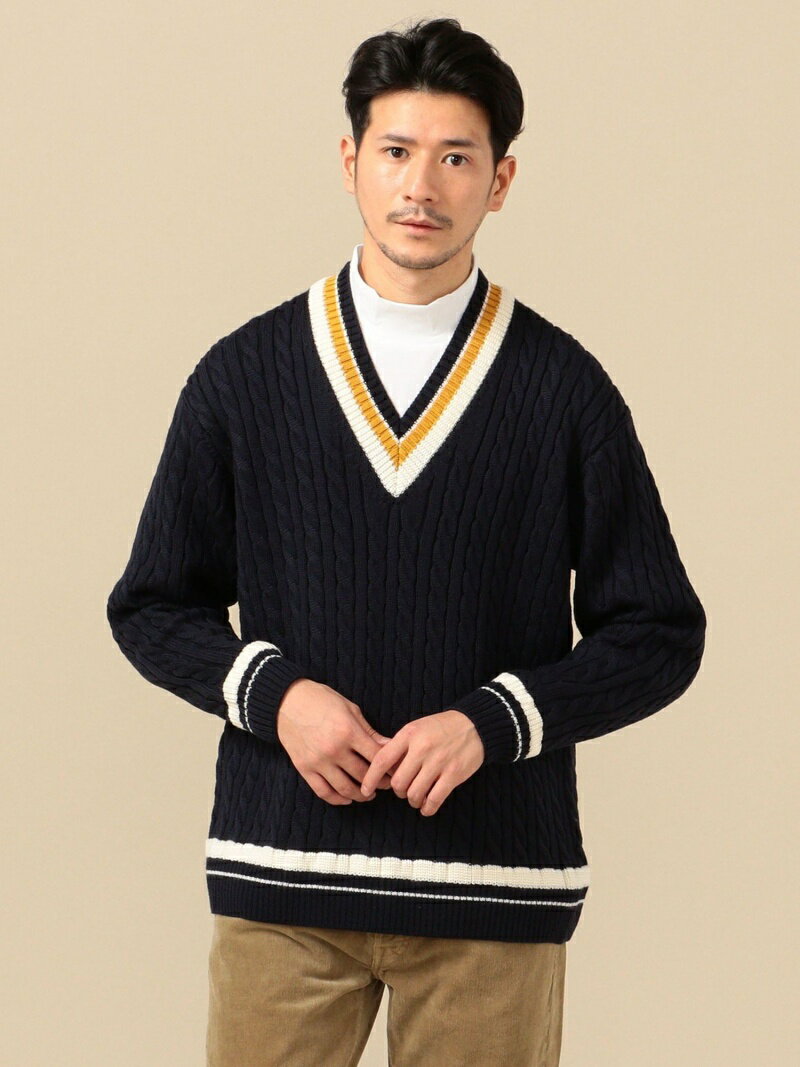 Wool Cable Cricket Sweater 116-05-0247: Navy
