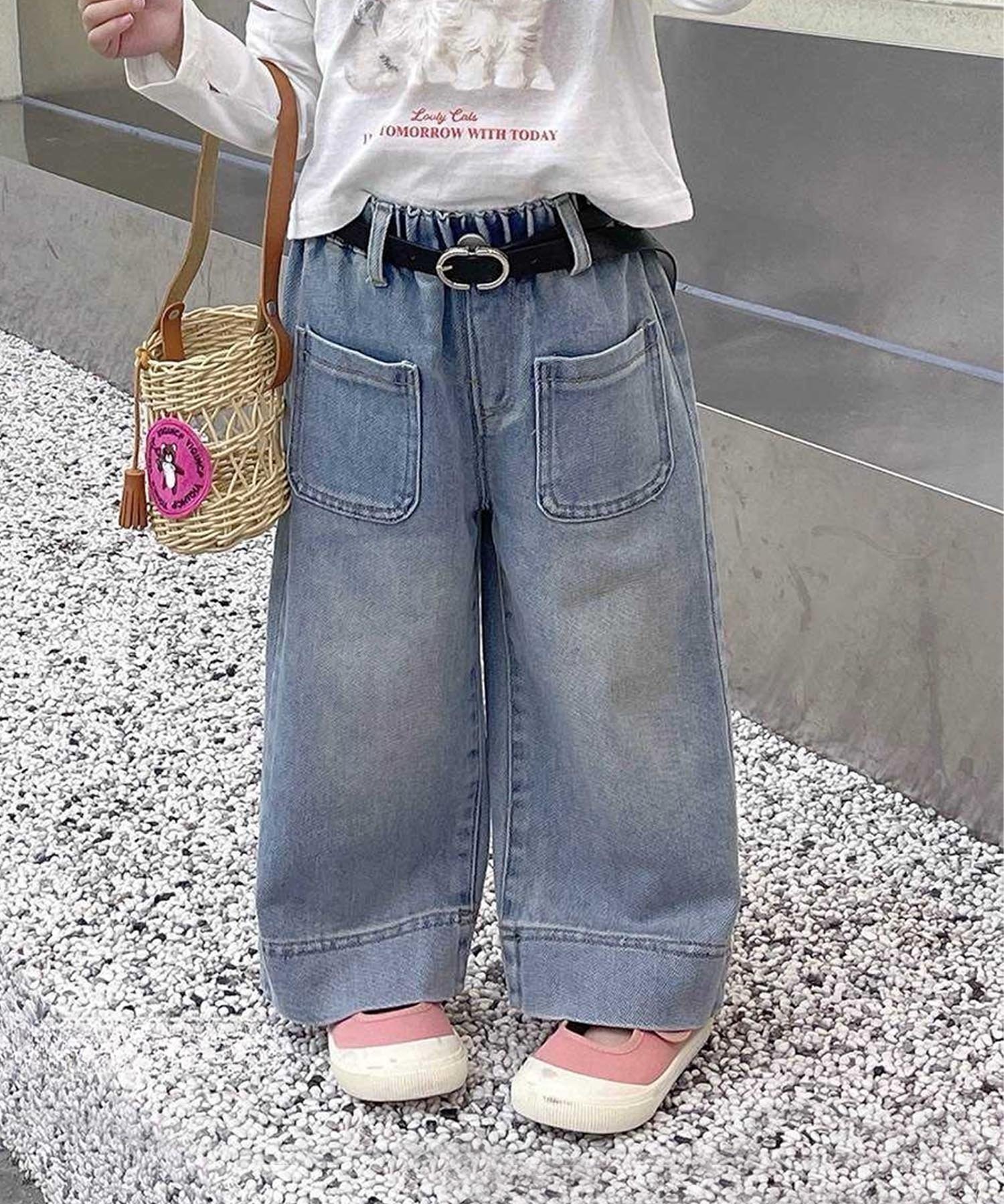 【SALE／30%OFF】aimoha KIDS 【aimoha-KIDS-】パッチポケット付きワイドデニムパンツ アイモハ パンツ..