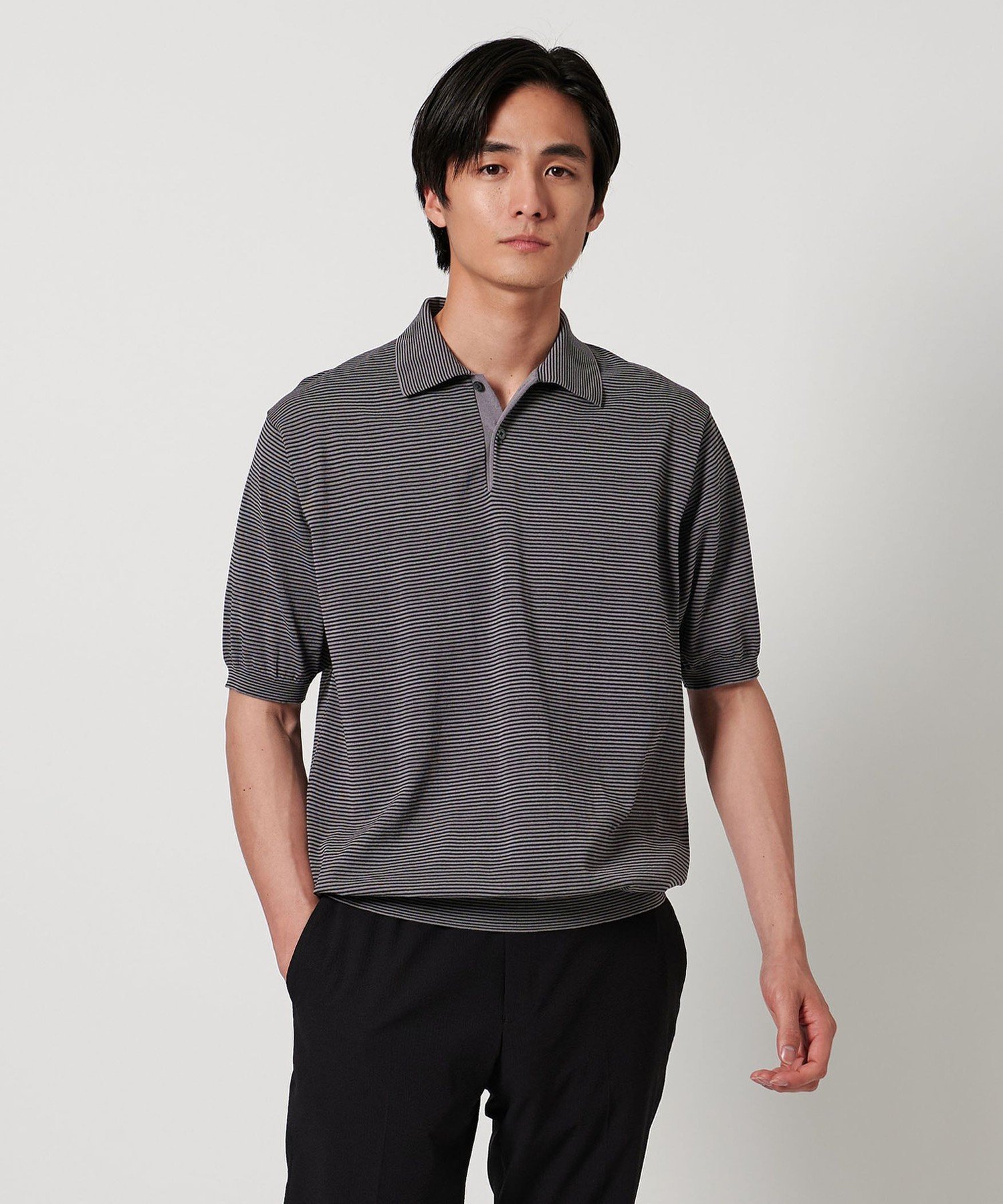 【SALE／40%OFF】UNITED ARROWS ショートスリーブ ボーダー ニットポロシャツ UA COZY -ウォッシャブル・抗菌防臭- ユナイテッドアローズ アウトレット トップス ポロシャツ グレー ネイビー【送料無料】