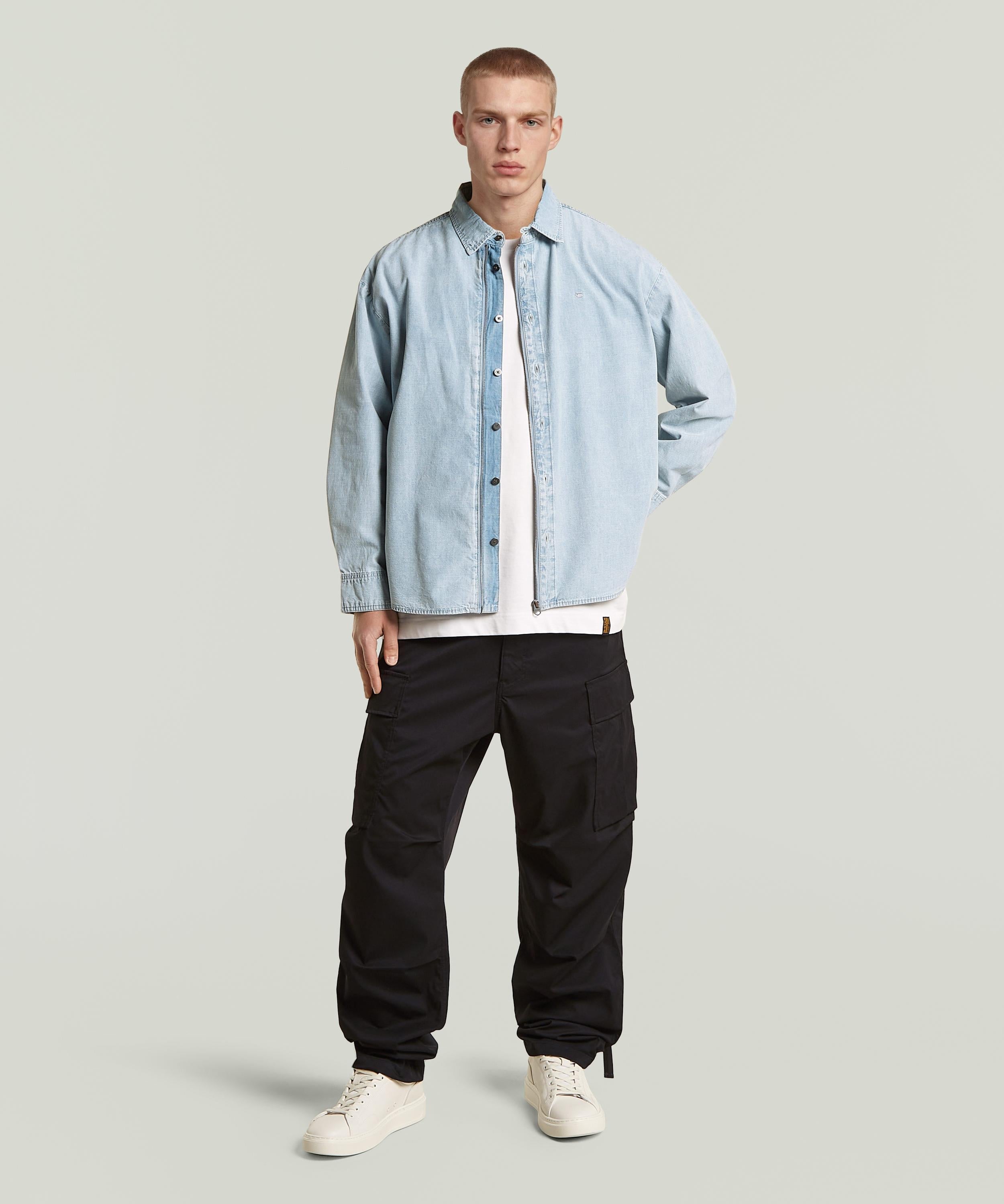 【公式ショップ】Hybrid Zip Oversized Shirt/ハイブリッドジップアップオーバーサイズデニムシャツ ジースターロゥ トップス シャツ・ブラウス ブルー