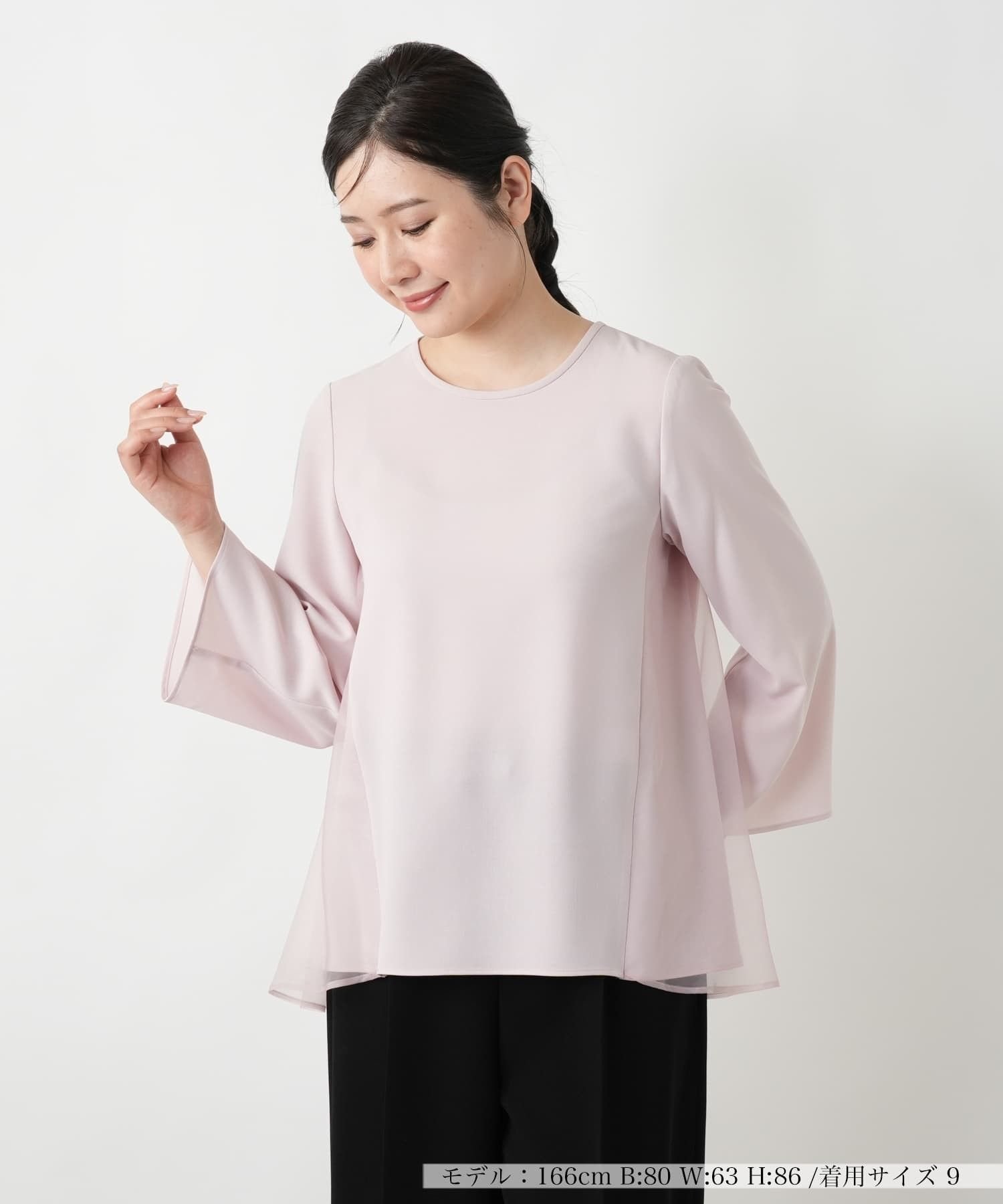 Leilian 【店舗人気】チュール切替ブラウス レリアン トップス シャツ・ブラウス ピンク ネイビー