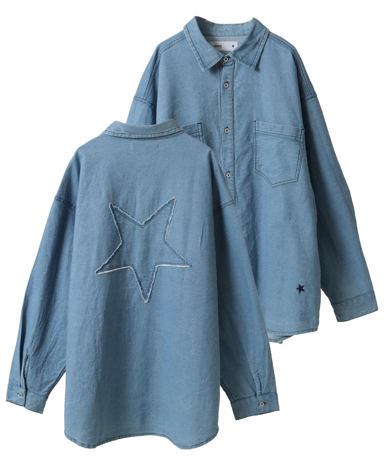CONVERSE TOKYO WOMEN STAR★ PATCH DENIM SHIRT コンバーストウキョウ トップス シャツ・ブラウス ブルー ブラック【送料無料】のサムネイル