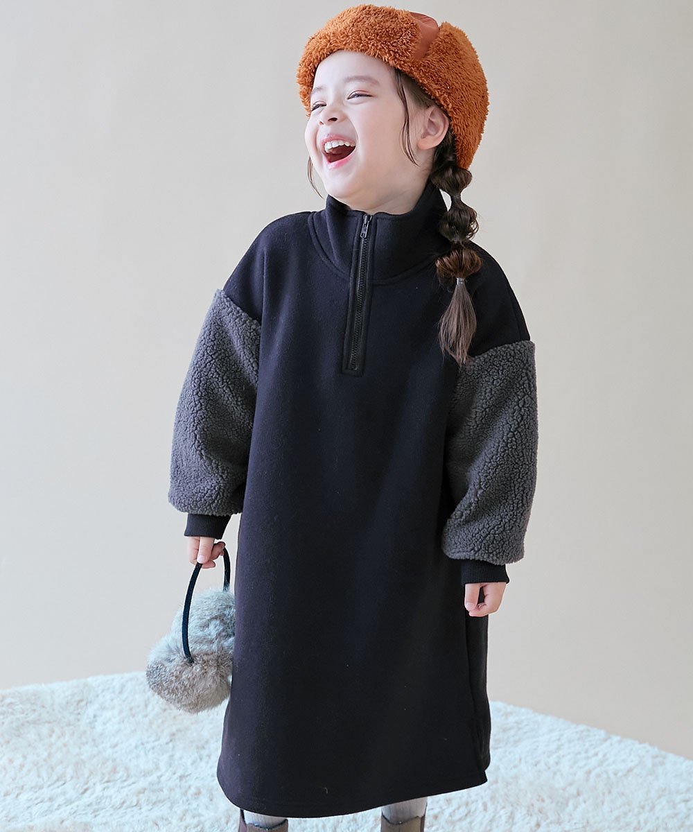 devirock スフレスウェット 袖ボア ハーフジップ 裏起毛ワンピース 長袖ワンピース 25AW デビロック ワンピース・ドレス ワンピース グレー グリーン ブラック ピンク 2