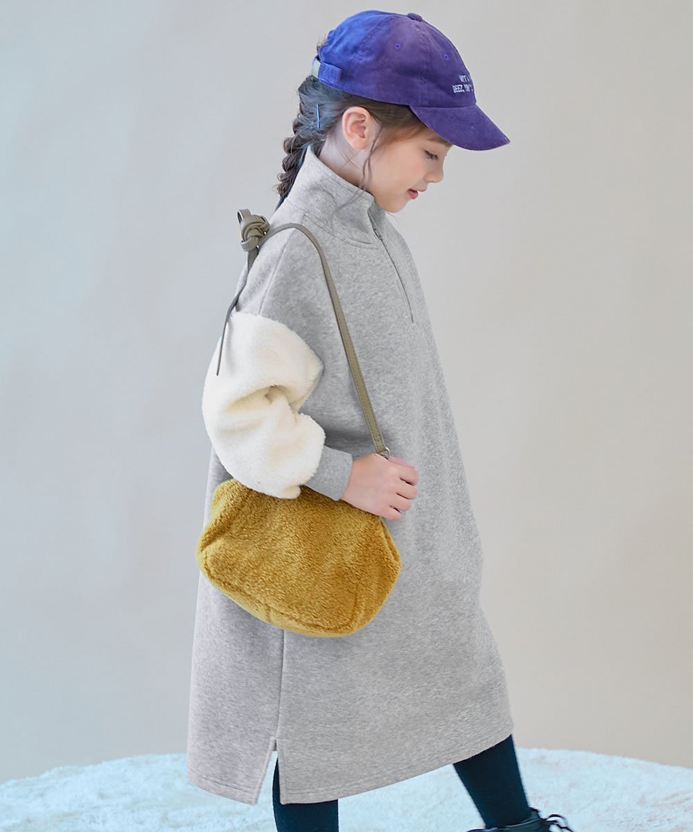 devirock スフレスウェット 袖ボア ハーフジップ 裏起毛ワンピース 長袖ワンピース 25AW デビロック ワンピース・ドレス ワンピース グレー グリーン ブラック ピンク 3