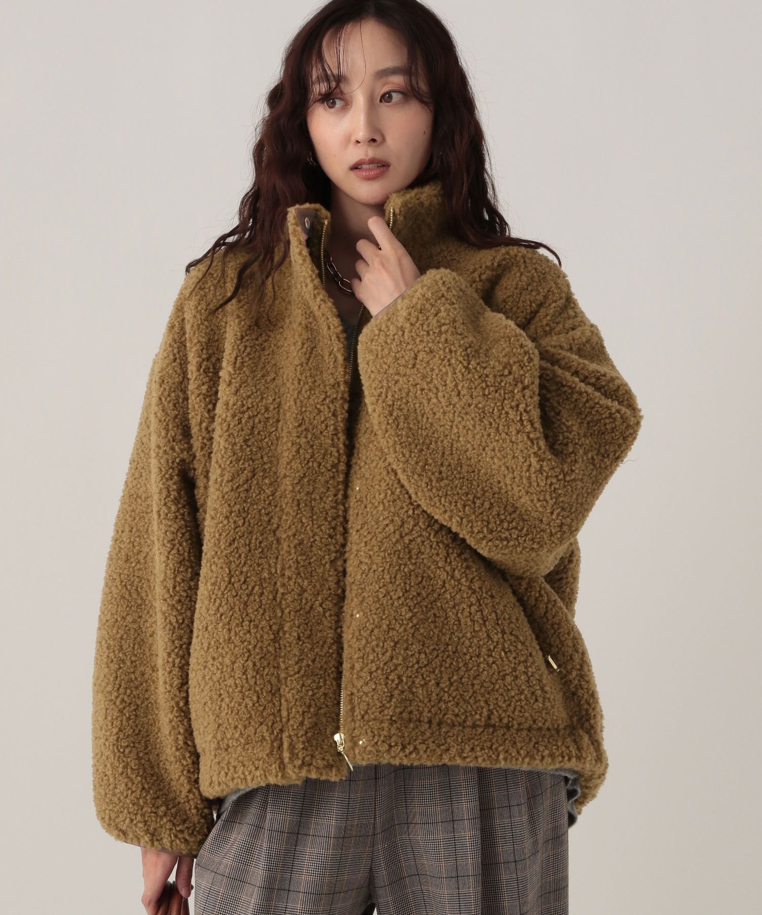 Elura スタンドボアブルゾン/598143 エルーラ ジャケット・アウター ブルゾン・ジャンパー ブラウン グレー【送料無料】