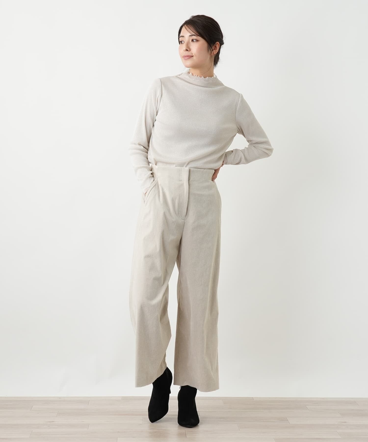 Leilian コーデュロイガウチョパンツ【25年10月カタログ】 レリアン パンツ その他のパンツ ネイビー ベージュ