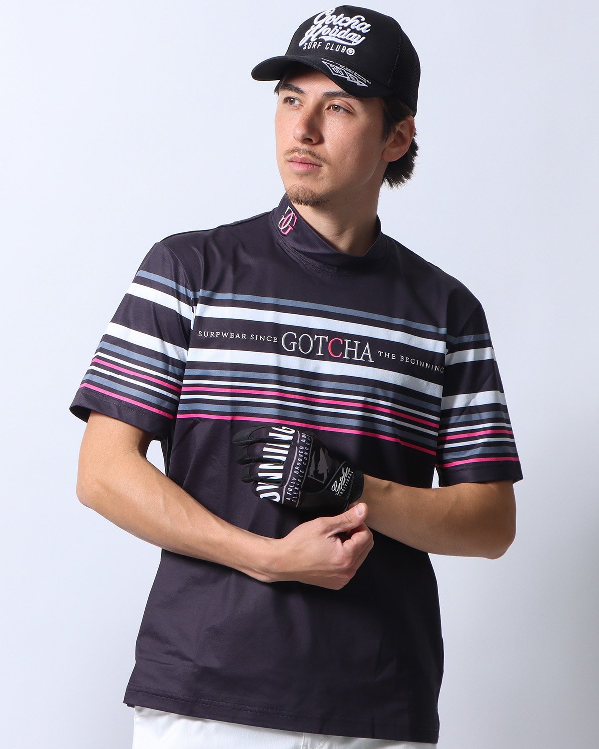 GOTCHA GOTCHA GOLF (ガッチャゴルフ) ドライ ボーダー モックネック T ガッチャ トップス カットソー・Tシャツ ホワイト ブラック【送料無料】
