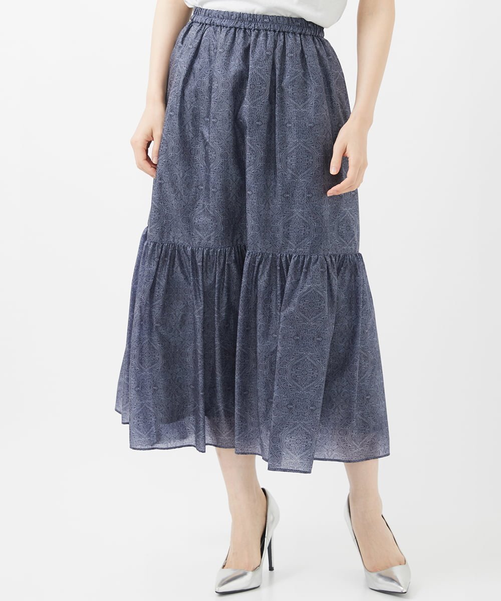 【SALE／50%OFF】CHRISTIAN AUJARD（小さいサイズ） [撥水機能]ティアードスカート メゾンドゥサンク スカート ロング・マキシスカート ネイビー ホワイト【送料無料】