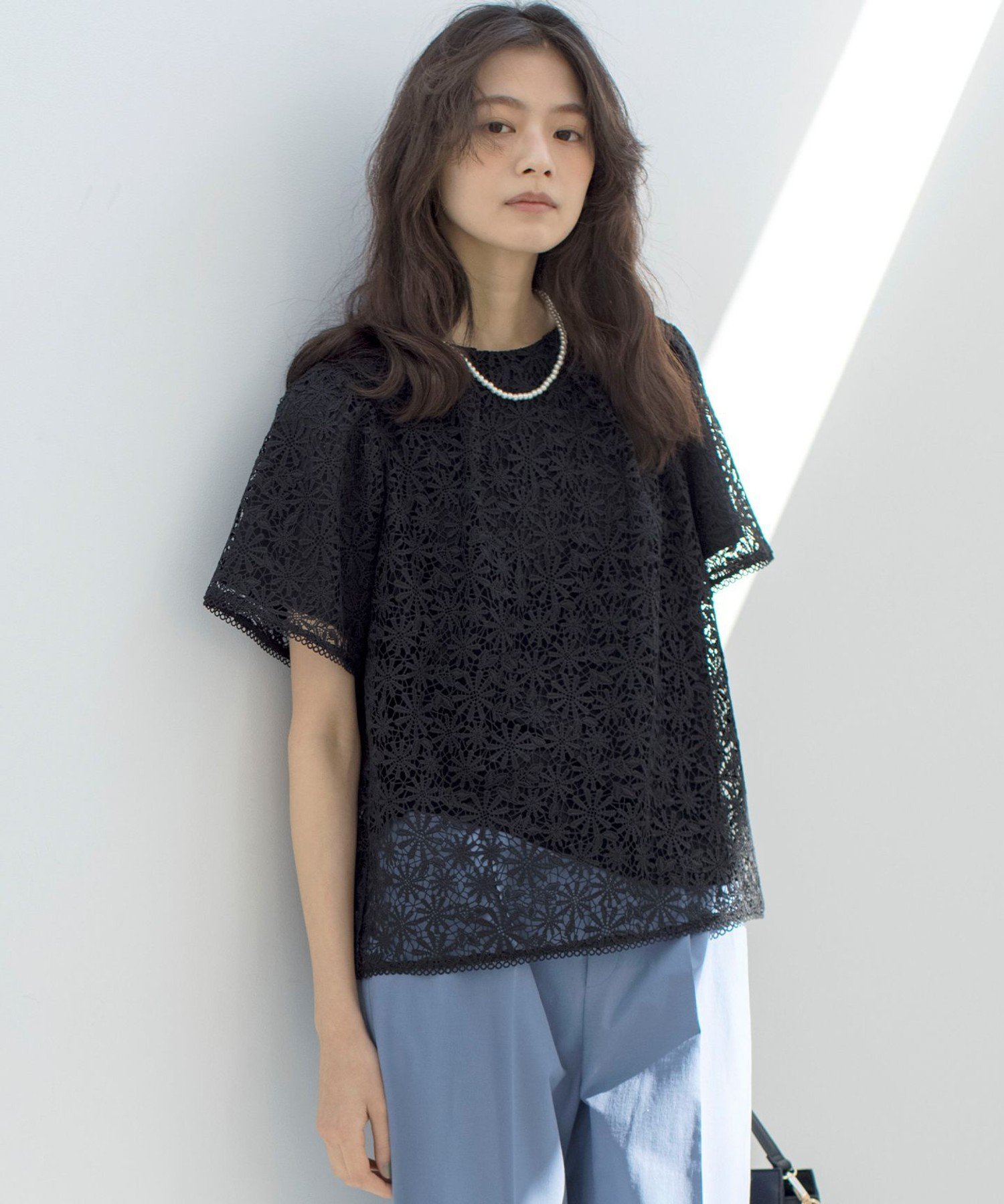 組曲 フラワーレース ブラウス クミキョク トップス カットソー・Tシャツ ブラック ホワイト グリーン