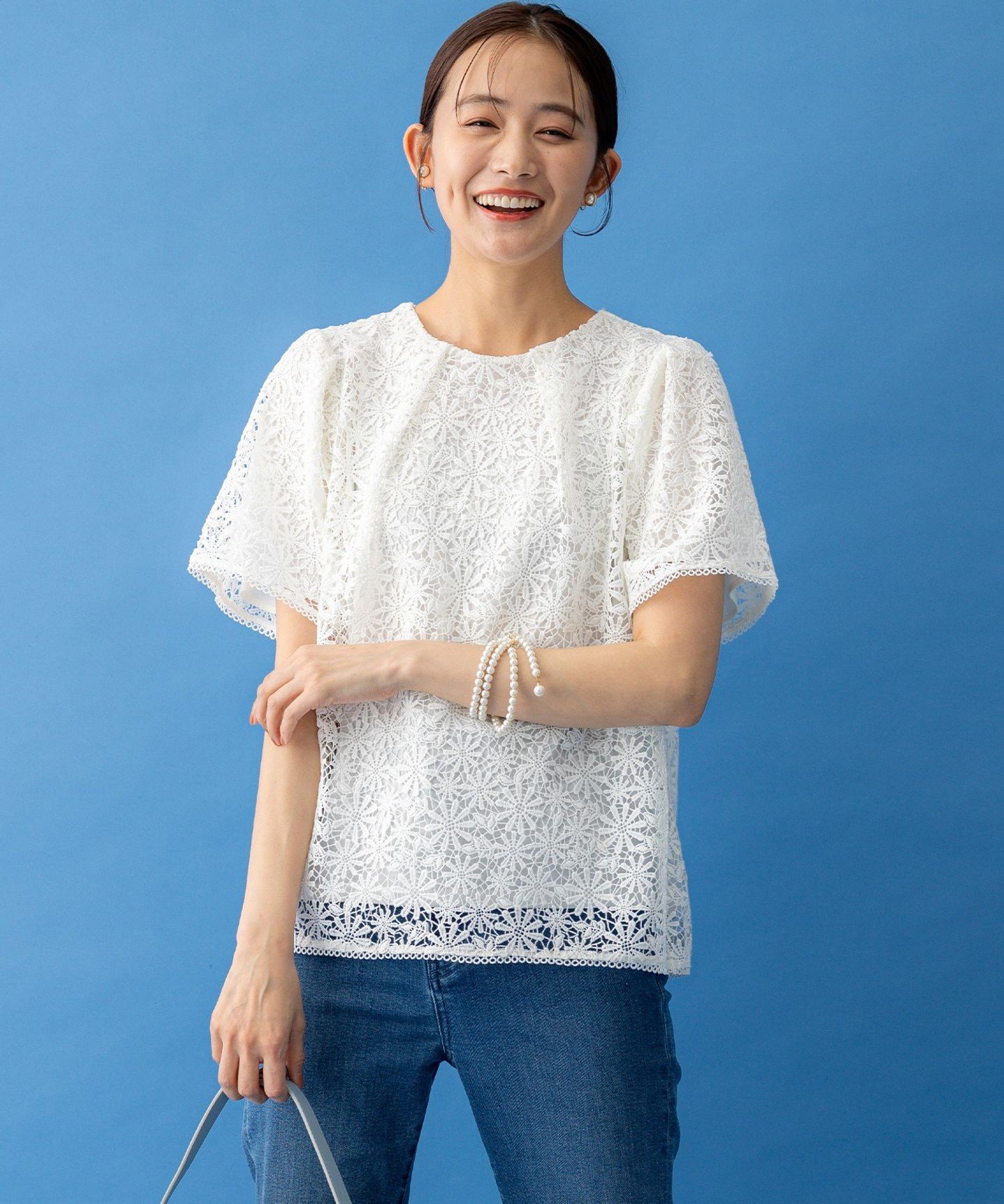 組曲 フラワーレース ブラウス クミキョク トップス カットソー・Tシャツ ブラック ホワイト グリーン