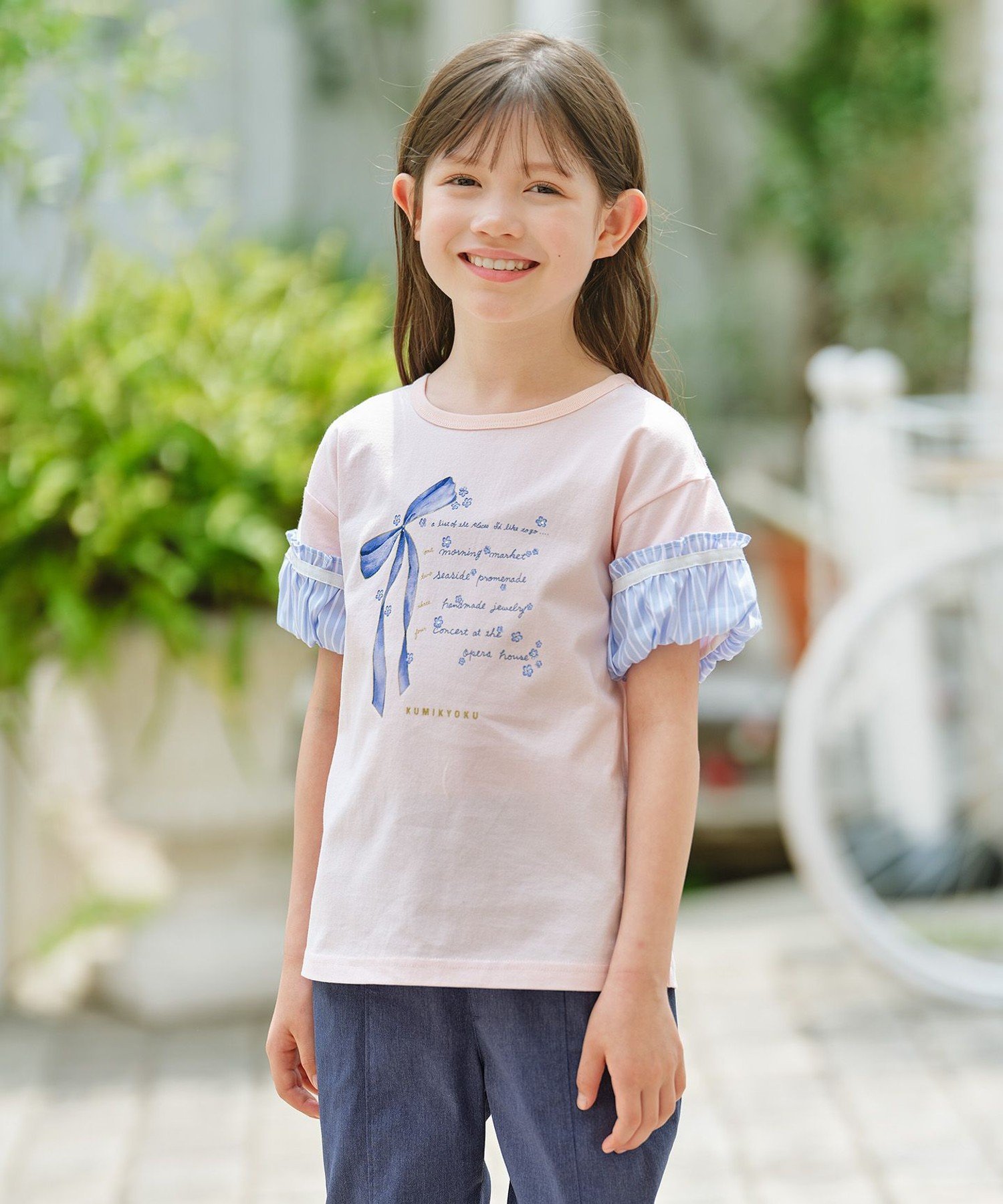 楽天Rakuten Fashion組曲 KIDS 【110-140cm】リボンリスト Tシャツ クミキョク トップス カットソー・Tシャツ ホワイト ピンク【送料無料】