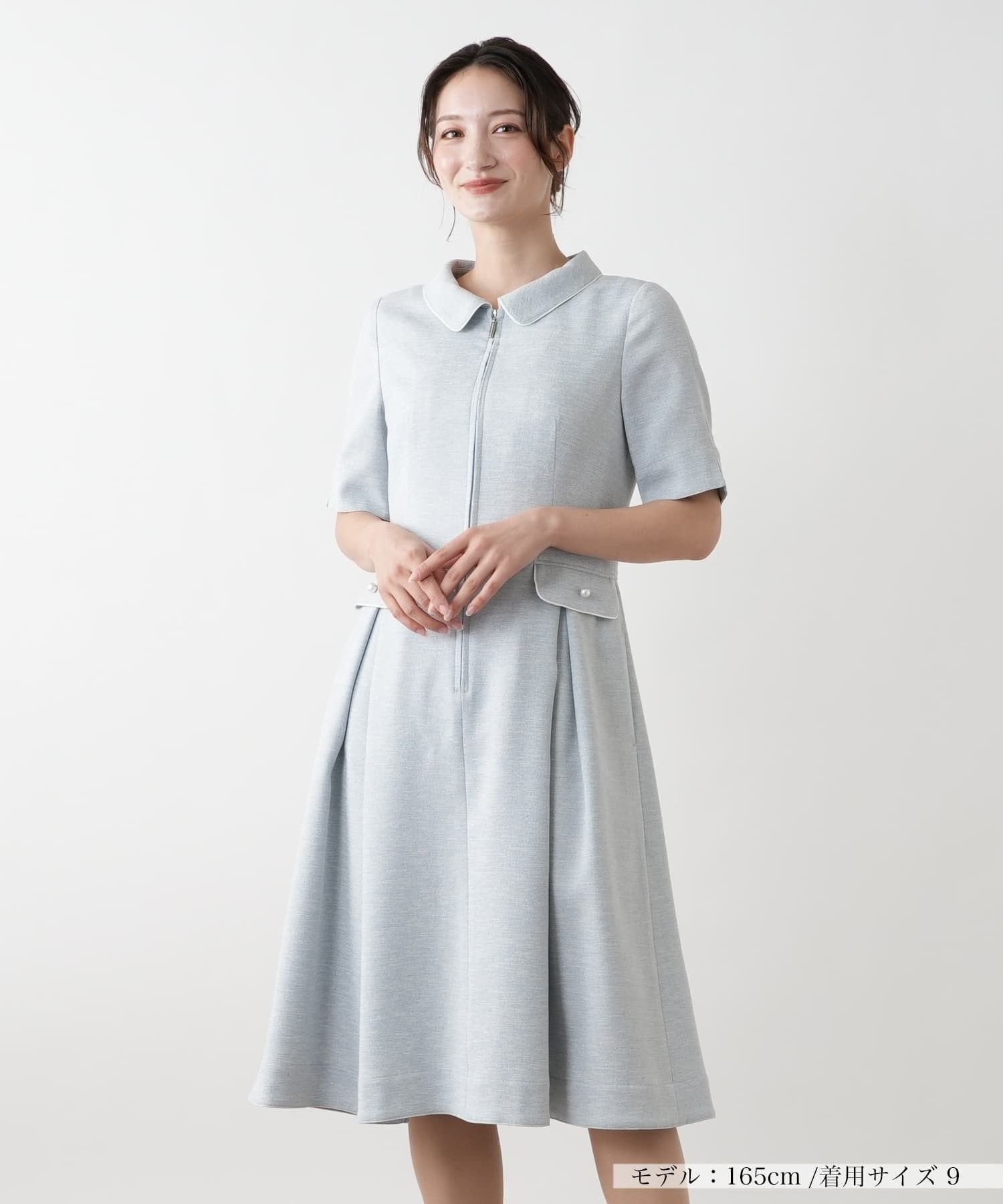 【SALE／50%OFF】Leilian 【店舗人気】フレアワンピース レリアン ワンピース・ドレス ワンピース ブラウン ブルー【送料無料】
