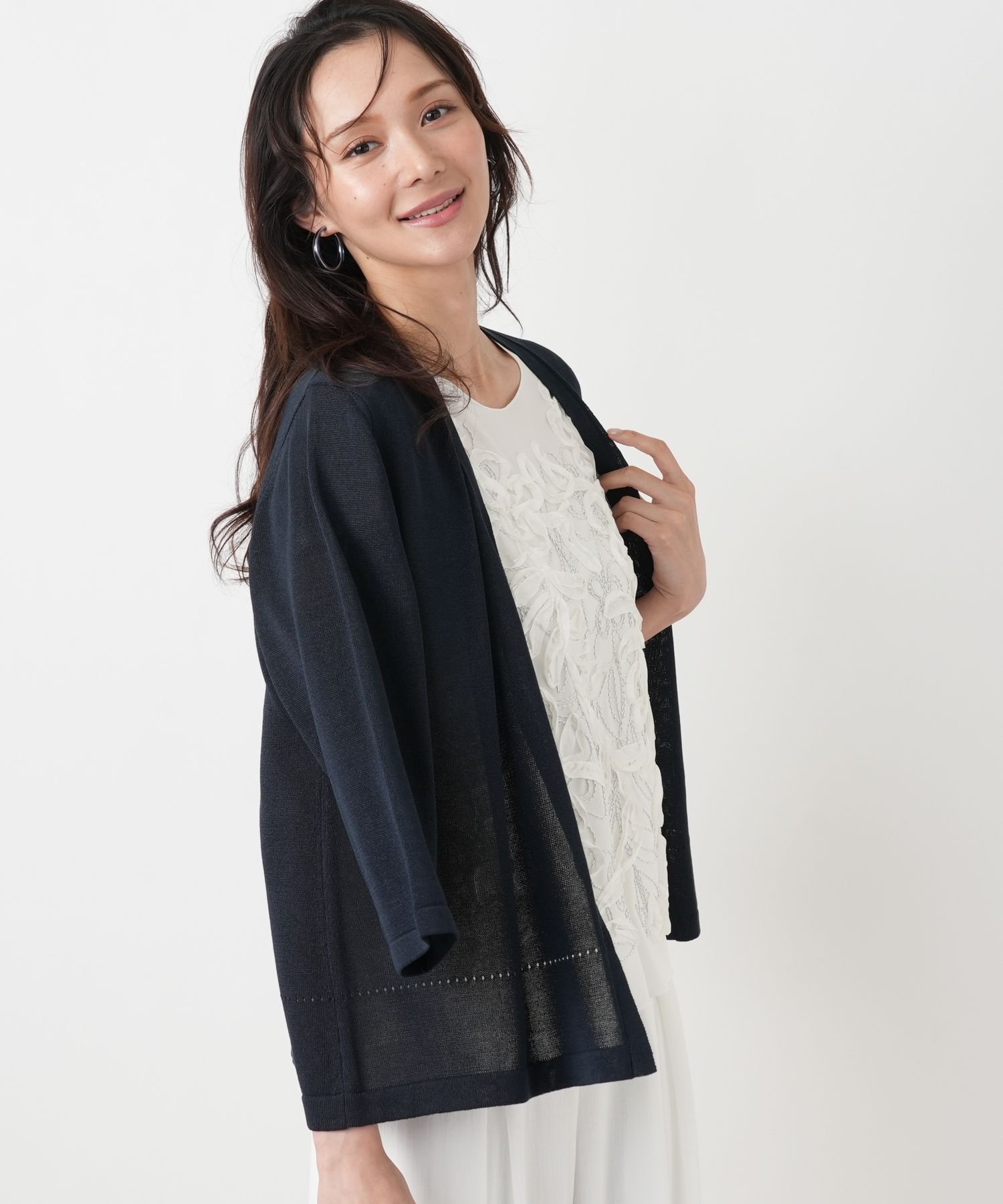 【SALE／47%OFF】Leilian PLUS HOUSE カーディガン レリアン　プラスハウス トップス カーディガン ネイビー ピンク グリーン【送料無料】