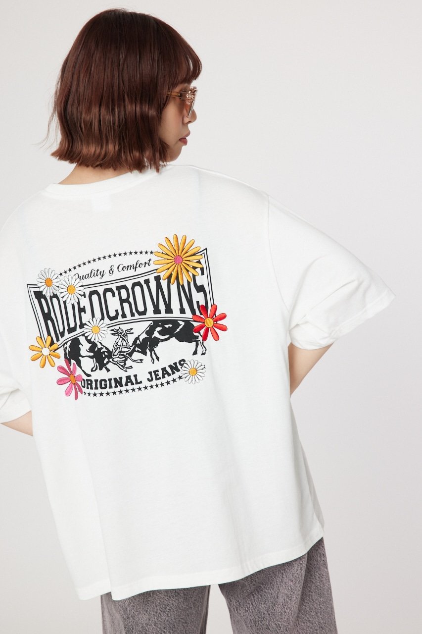 ロデオクラウンズ トップス レディース RODEO CROWNS WIDE BOWL Flower Bloom Logo Tシャツ ロデオクラウンズワイドボウル トップス カットソー・Tシャツ ホワイト ブラック グリーン