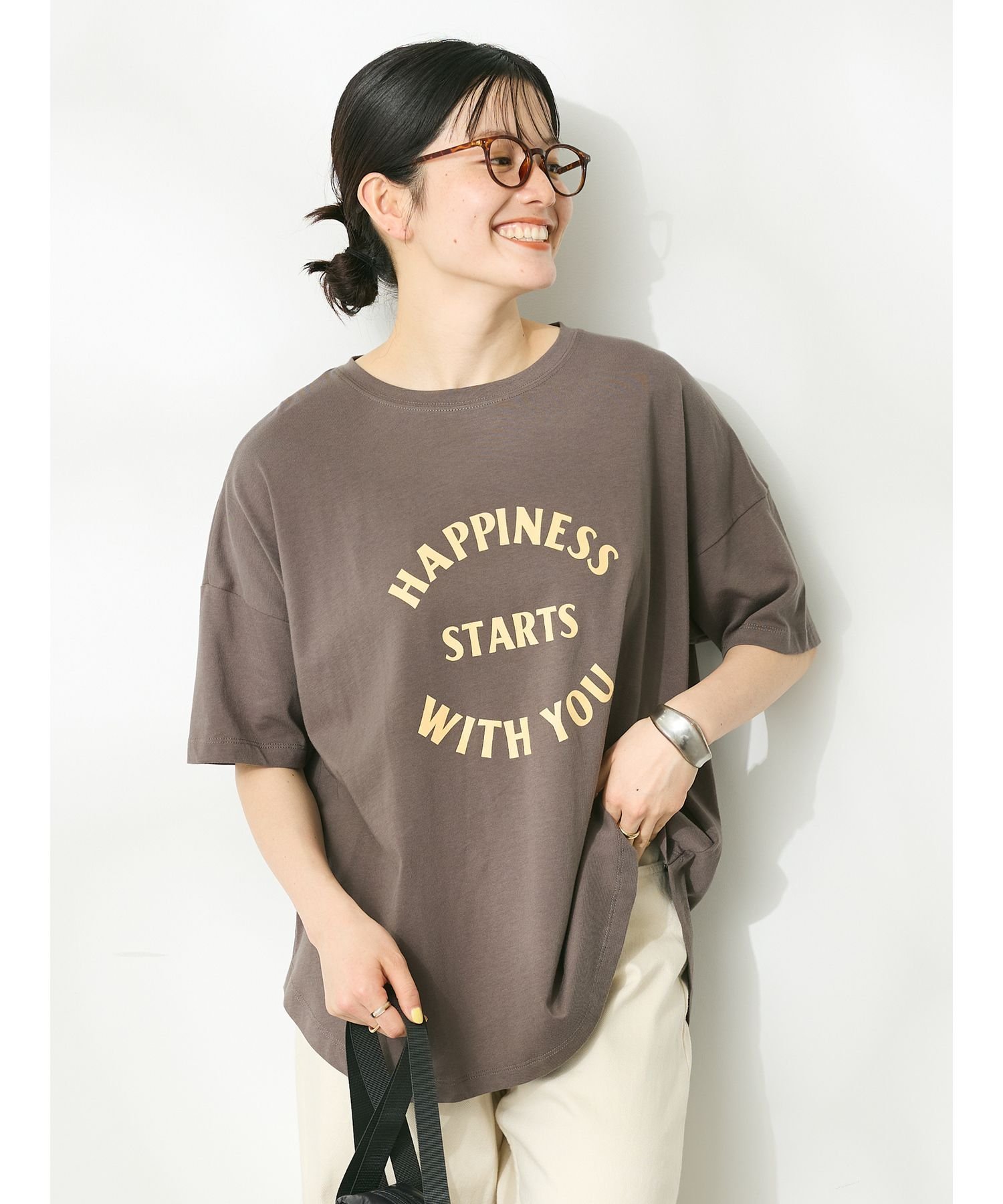 【SALE／70%OFF】CRAFT STANDARD BOUTIQUE シルケット天竺ロゴプリント裾ラウンド半袖Tee クラフトスタンダードブティック ワンピース・ドレス チュニック ホワイト グレー ブルー パープル