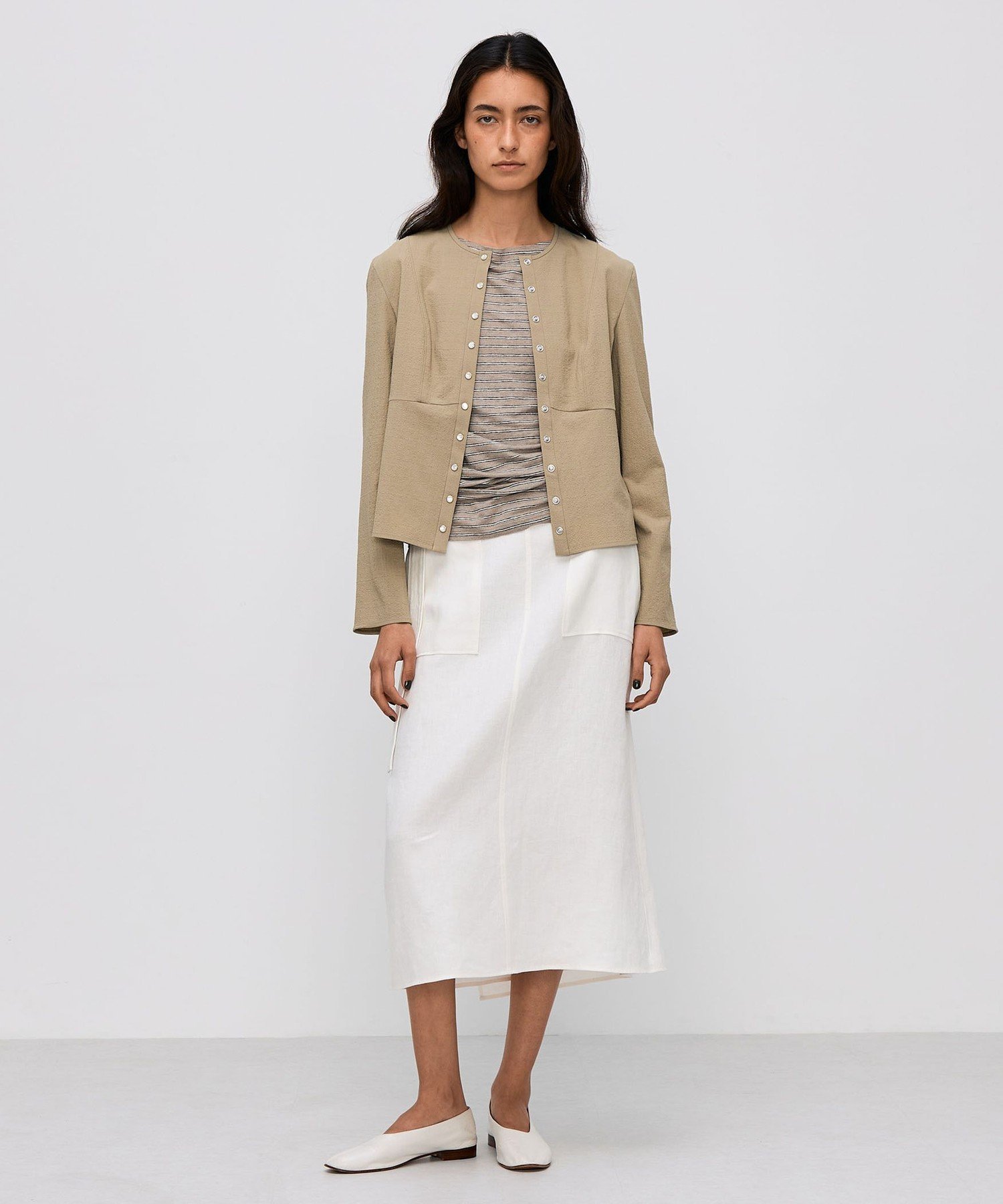 【SALE／60%OFF】BACCA シアサッカー ペプラムブラウス トゥモローランド トップス シャツ・ブラウス ネイビー ベージュ【送料無料】