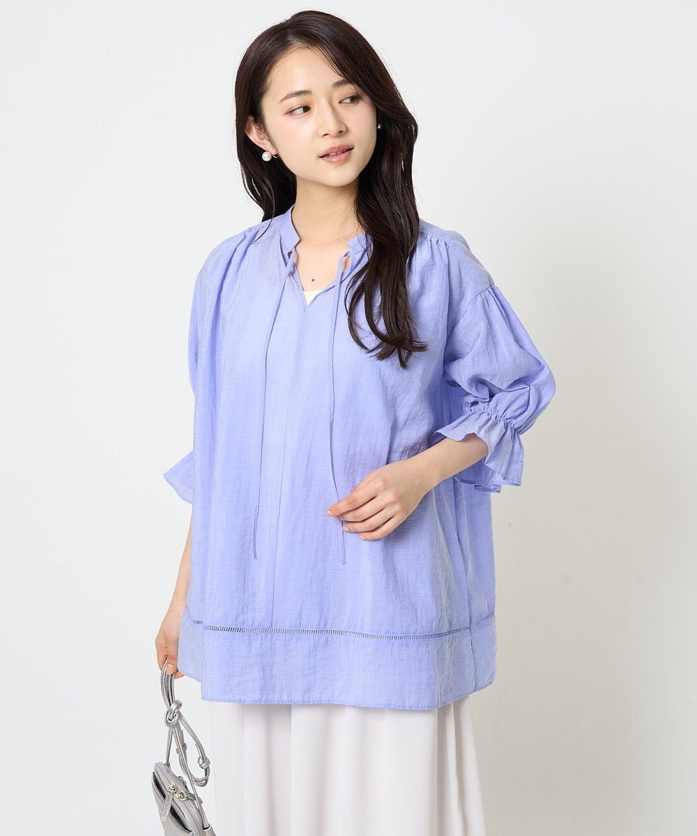 MK MICHEL KLEIN（小さいサイズ） 【小さいサイズ】シアーチュニックブラウス/洗える メゾンドゥサンク トップス シャツ・ブラウス ホワイト ブラック