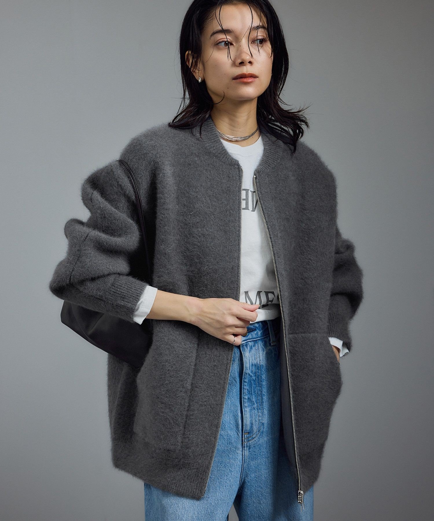 SALON adam et rope' FOXカシミヤジップブルゾン サロン アダム エ ロペ ジャケット・アウター ブルゾン・ジャンパー ベージュ グレー【送料無料】のサムネイル