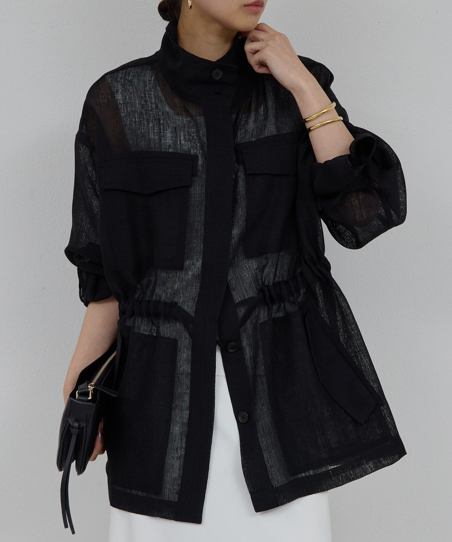 GALLARDAGALANTE 【SACHIKOコラボ】シアーメッシュミリタリージャケット ガリャルダガランテ ジャケット・アウター その他のジャケット・アウター ブラック【送料無料】