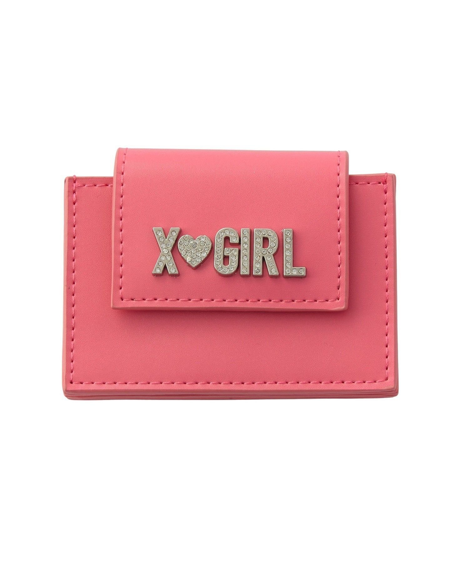 【SALE／40%OFF】X-girl RHINESTONE LABEL CARD CASE エックスガール アクセサリー・腕時計 その他のアクセサリー・腕時計 ブラック ベージュ ピンク