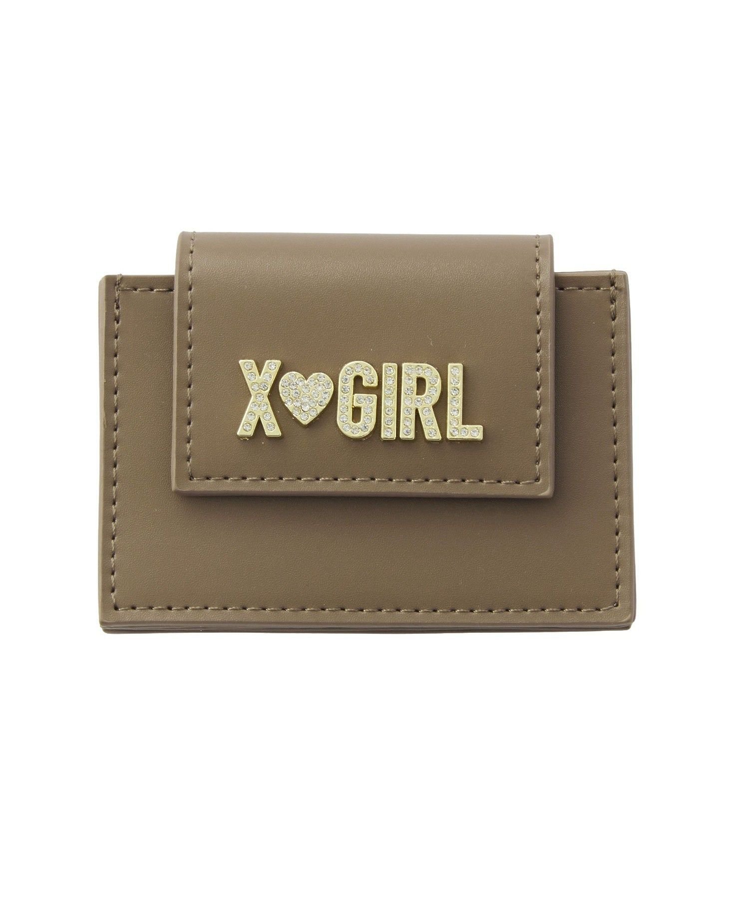 【SALE／40%OFF】X-girl RHINESTONE LABEL CARD CASE エックスガール アクセサリー・腕時計 その他のアクセサリー・腕時計 ブラック ベージュ ピンク