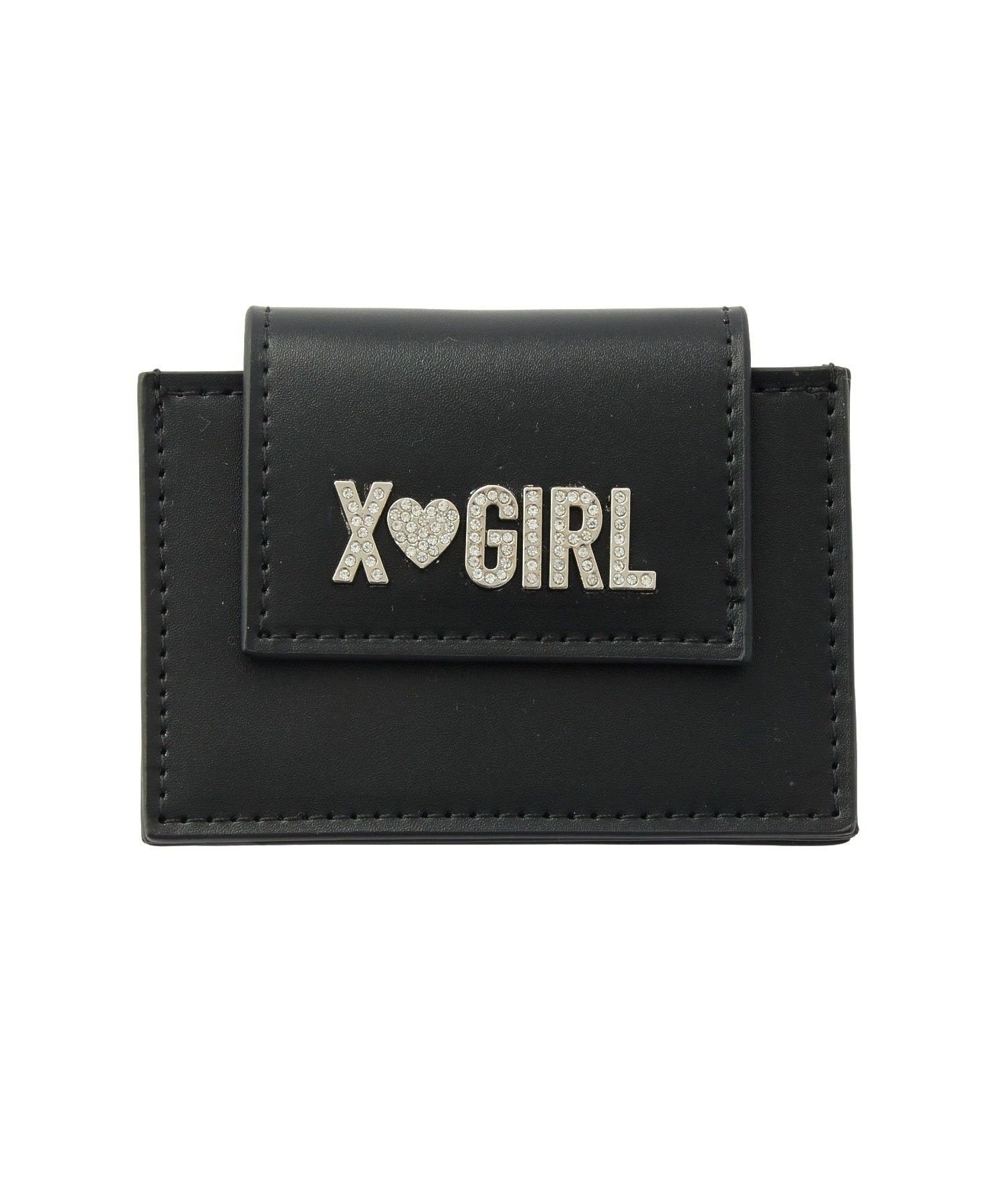 【SALE／40%OFF】X-girl RHINESTONE LABEL CARD CASE エックスガール アクセサリー・腕時計 その他のアクセサリー・腕時計 ブラック ベージュ ピンク