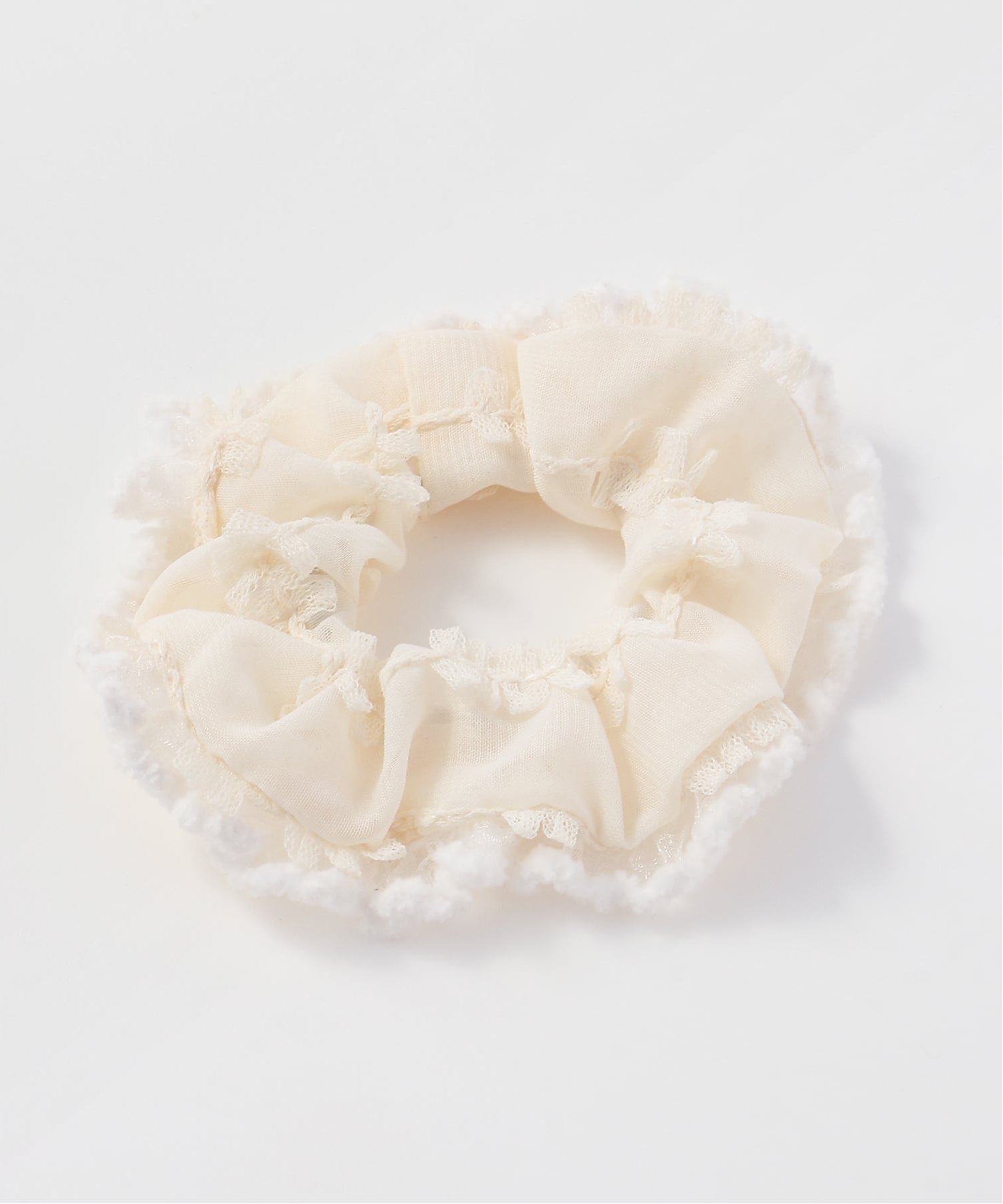 pur chouchou pur chouchou/(W)シアー レース フリルシュシュ ミニョントレフル ルームヨンマルサンセレクティッド ヘアアクセサリー ヘアゴム ホワイト ブラック