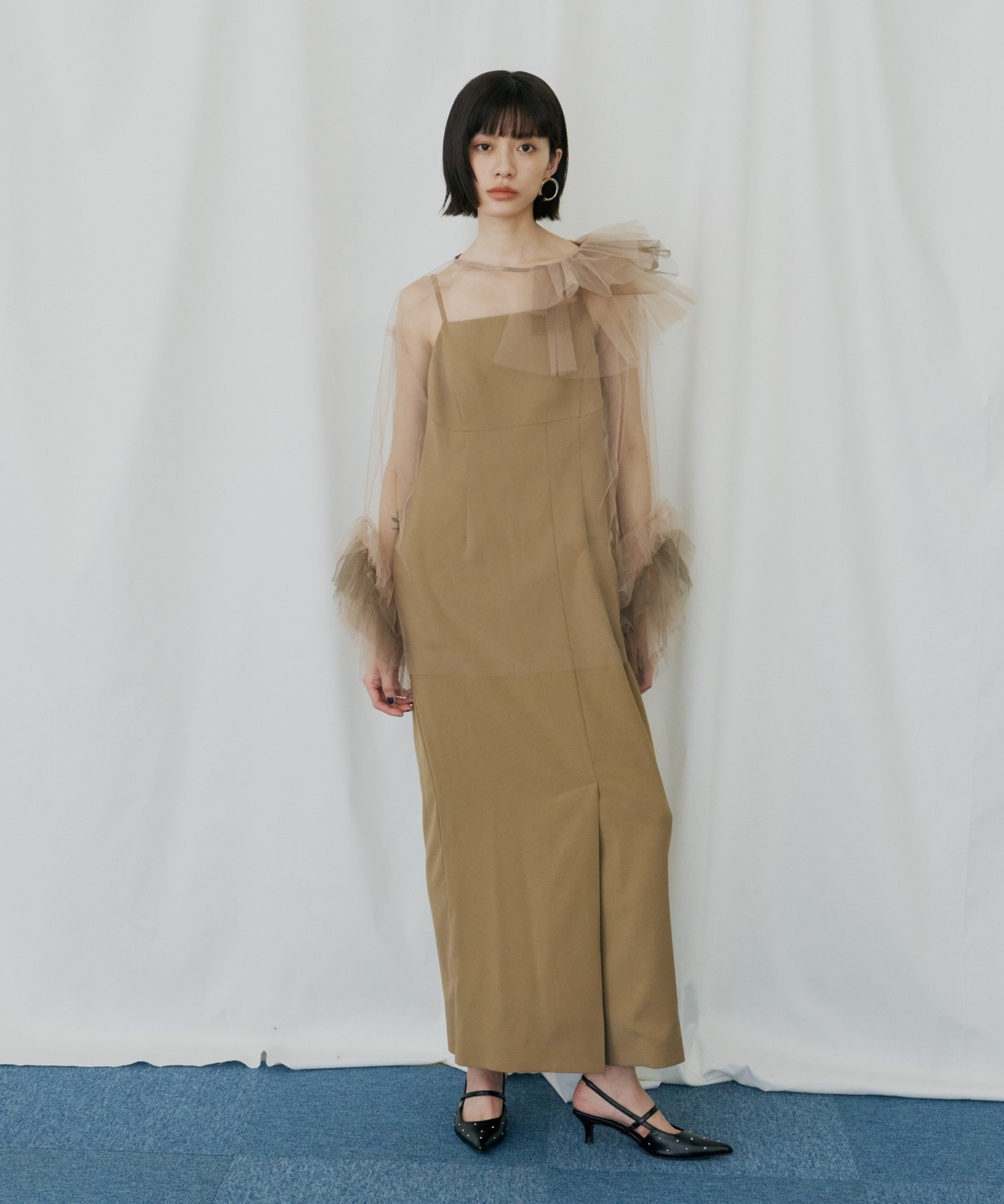 【SALE／15%OFF】ANDRESD 【2点セット】結婚式 チュールフリルドレス アンドレスド ワンピース・ドレス ドレス オレンジ グリーン ブラック ベージュ【送料無料】