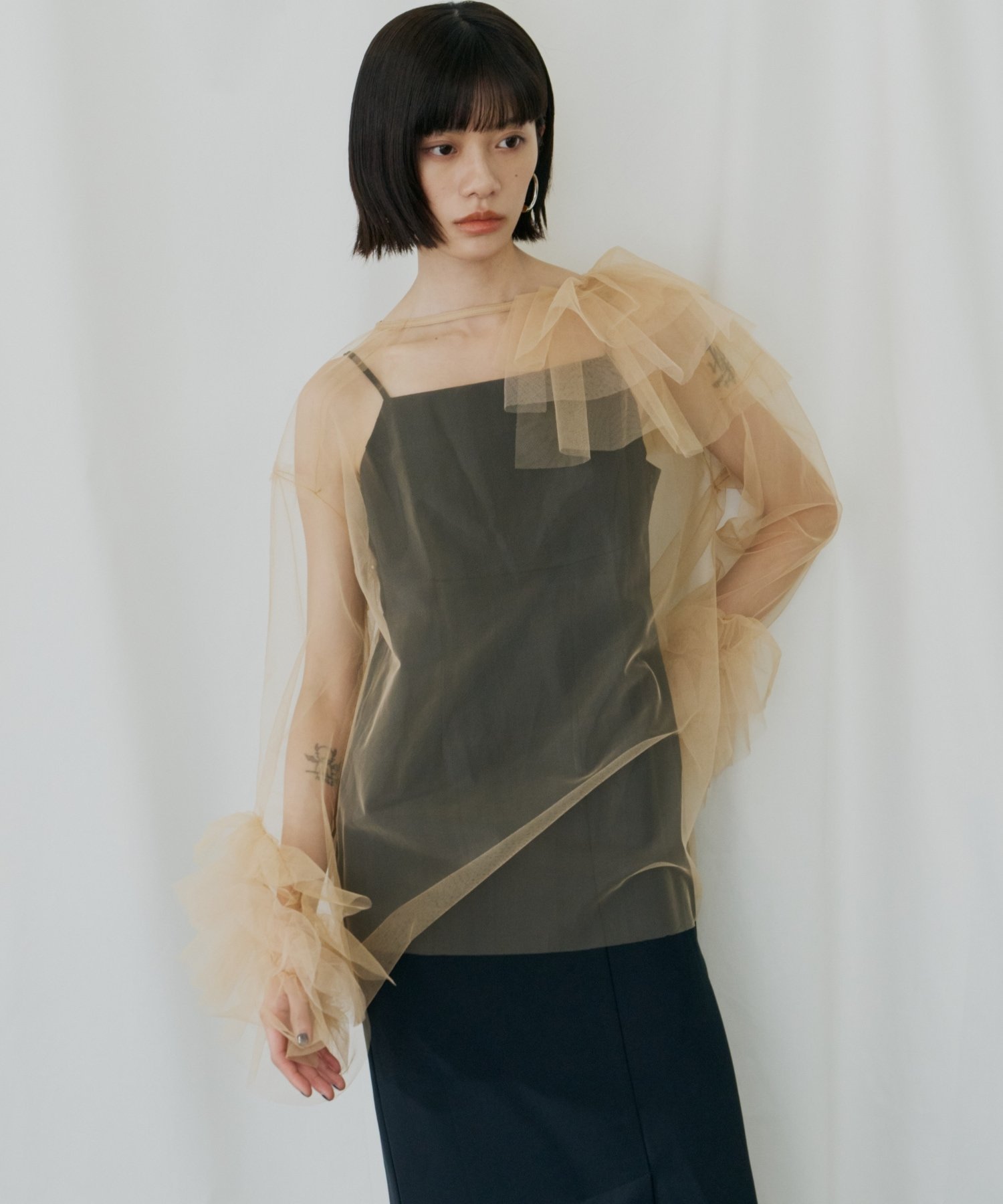 【SALE／15%OFF】ANDRESD 【2点セット】結婚式 チュールフリルドレス アンドレスド ワンピース・ドレス ドレス オレンジ グリーン ブラック ベージュ【送料無料】