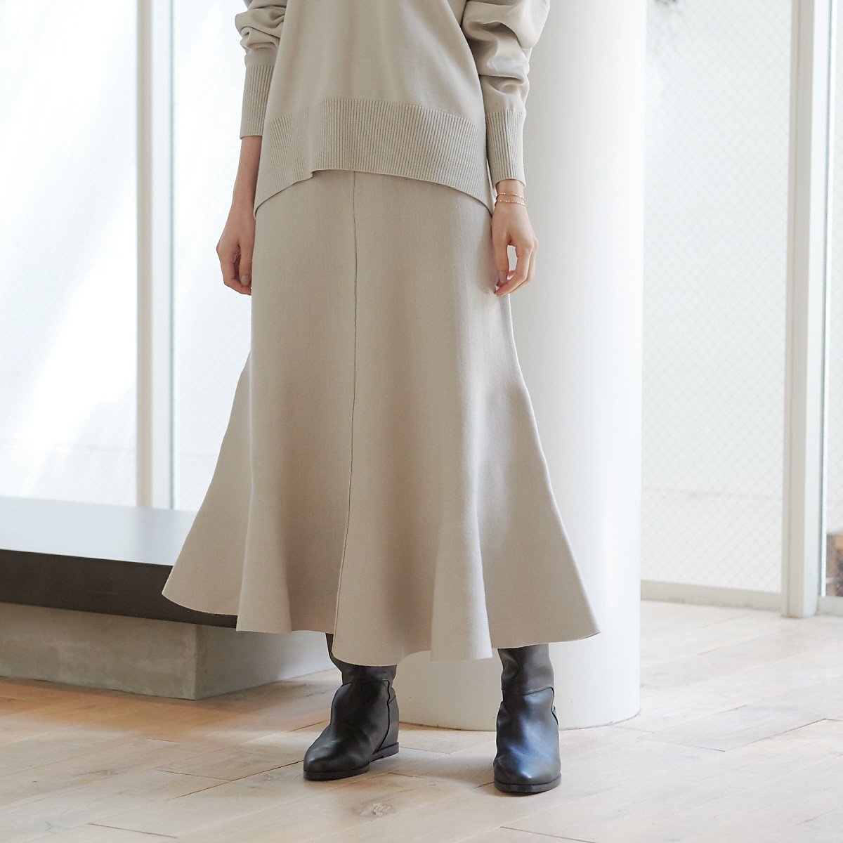 【SALE／40%OFF】Rouge vif la cle 【セットアップ対応】フレアニットスカート ルージュ・ヴィフ ラクレ スカート ロング・マキシスカート ブラック ホワイト ブラウン【送料無料】のサムネイル