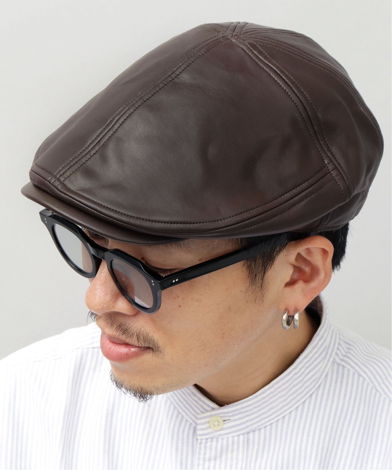 Basiquenti フェイクレザー パネル切り替え ハンチング / ハンチング帽 エー.エム.エス. 帽子 ハンチング・ベレー帽 ブラウン ベージュ ブラック【送料無料】
