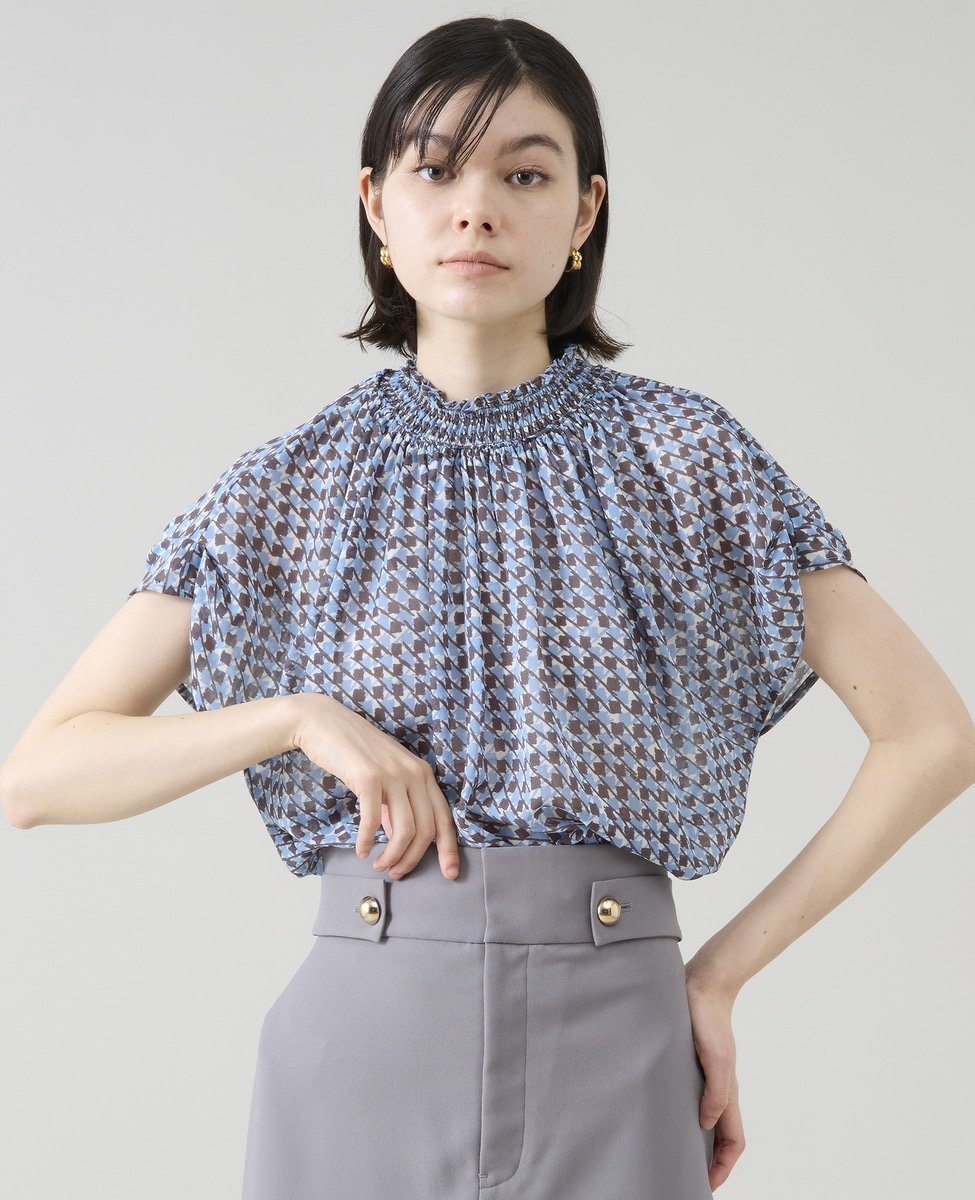 【SALE／30%OFF】TIARA サマークラシック千鳥プリントシャーリングブラウス(セットアップ可) ティアラ トップス シャツ・ブラウス パープル ブラック ブルー【送料無料】のサムネイル