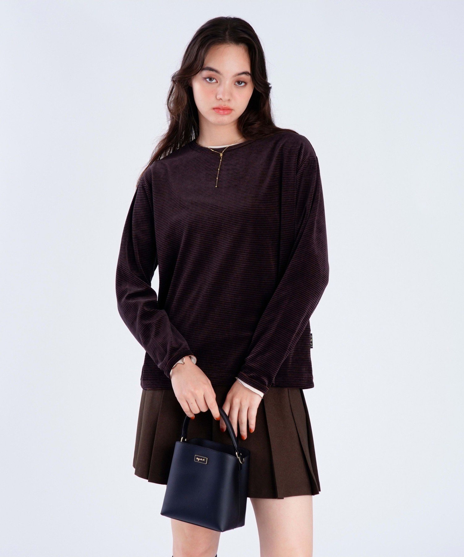 . 【Outlet】ボーダー ベロア ロングスリーブ Tシャツ アニエスベー トップス カットソー・Tシャツ ブラウン