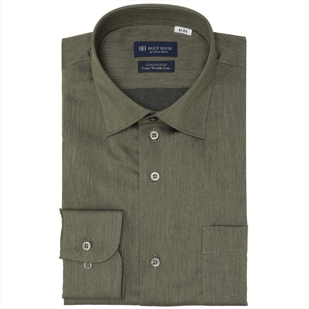 シャツ　アイロンフリー　長袖　メンズ　カーキ　XL　カジュアル ワイシャツ 長袖（カラーカーキグリーン）（メンズ