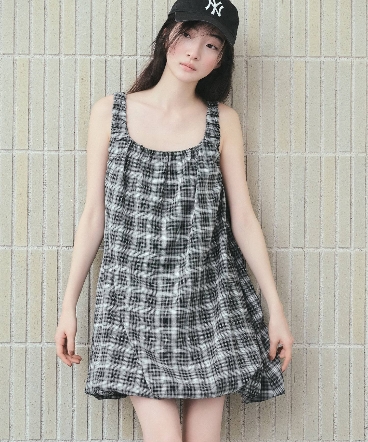 Heather ギャザーバルーンミニワンピース ヘザー ワンピース・ドレス チュニック グレー ブラック ホワイト【送料無料】